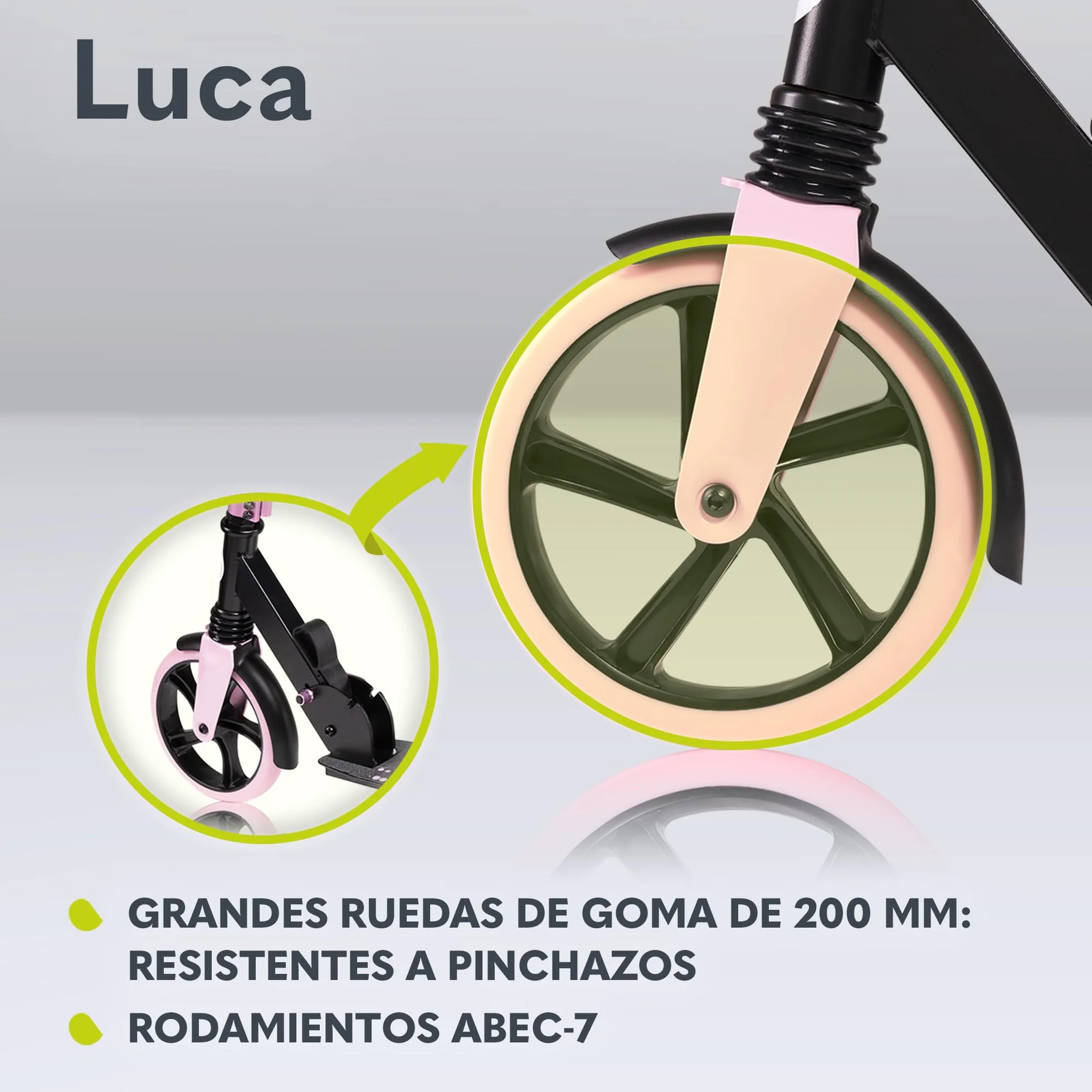 Lionelo Luca Patinete Urbano XXL hasta 100 kg, Scooter niños Ruedas 200 mm ShockResist Amortiguador