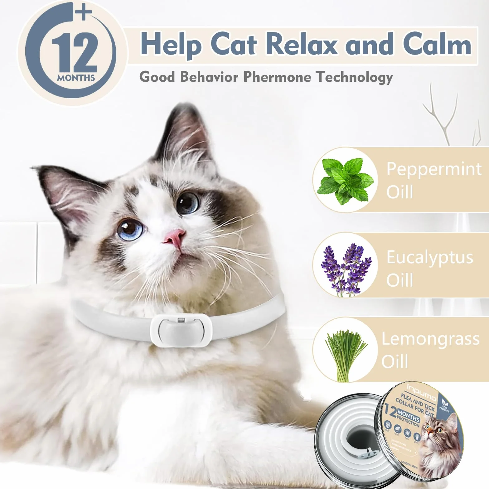 Collar Antiparasitario Gatos, Protección de 24 Meses, Ajustable, Impermeable, Ideal para Gatitos, Collar Antiparasitario Gatos Medianos y Grandes (48 cm)