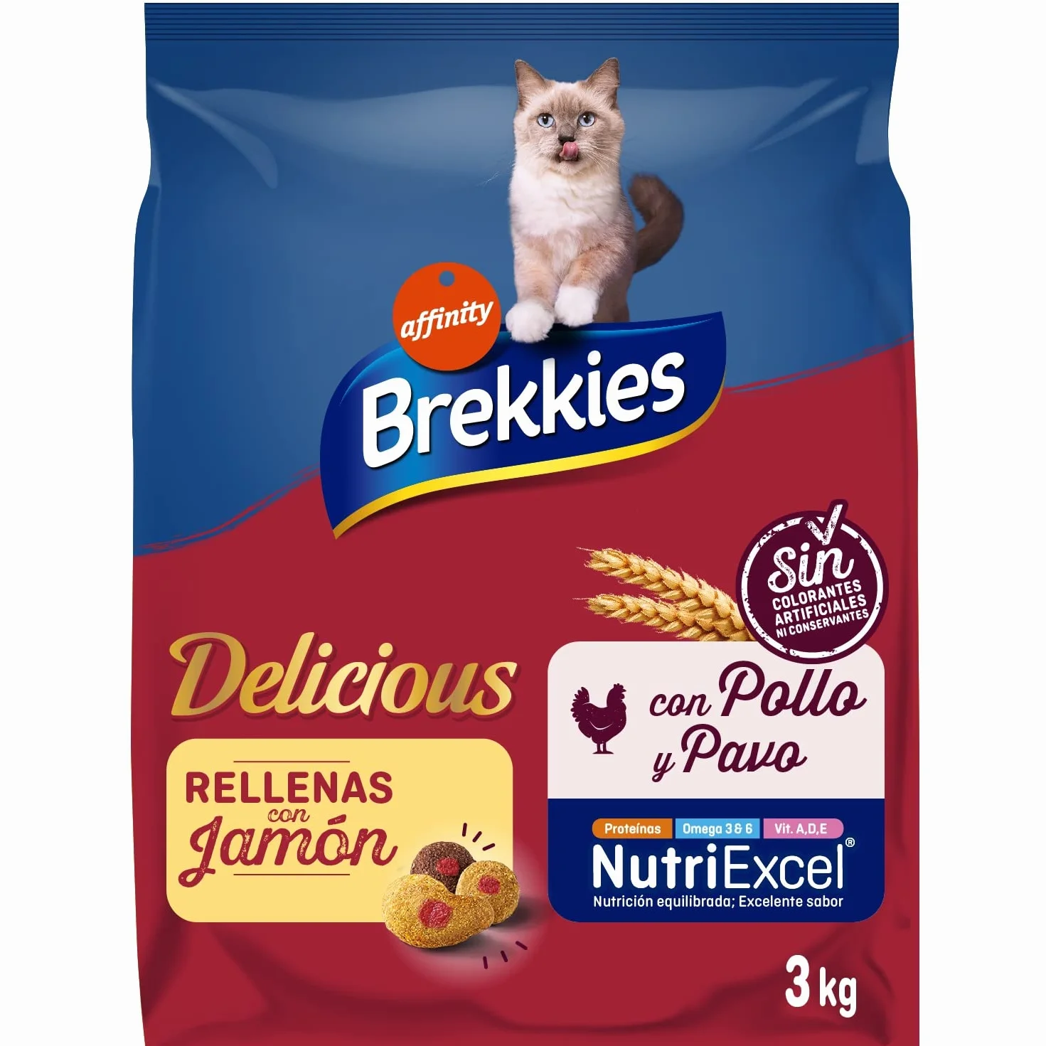 Brekkies Pienso para Gatos Delicious con una Selección de Aves y Verduras - 3000 gr