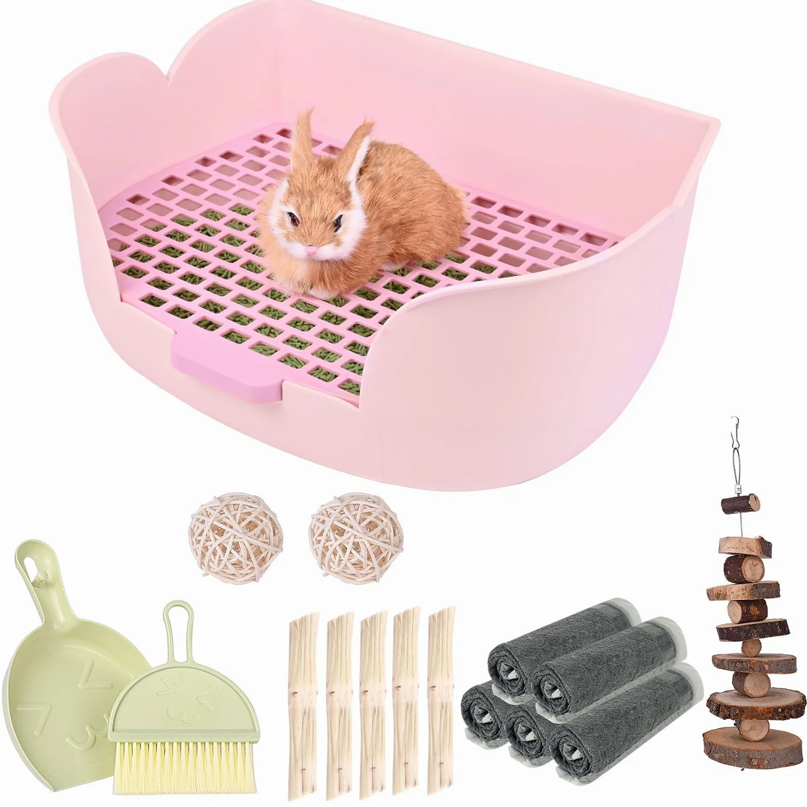RUBYHOME Caja de arena grande para conejitos (17 x 11.8 x 6.2 pulgadas), arena para animales pequeños, inodoro para mascotas, orinal de esquina, bandeja para mascotas, fácil de limpiar (morado)