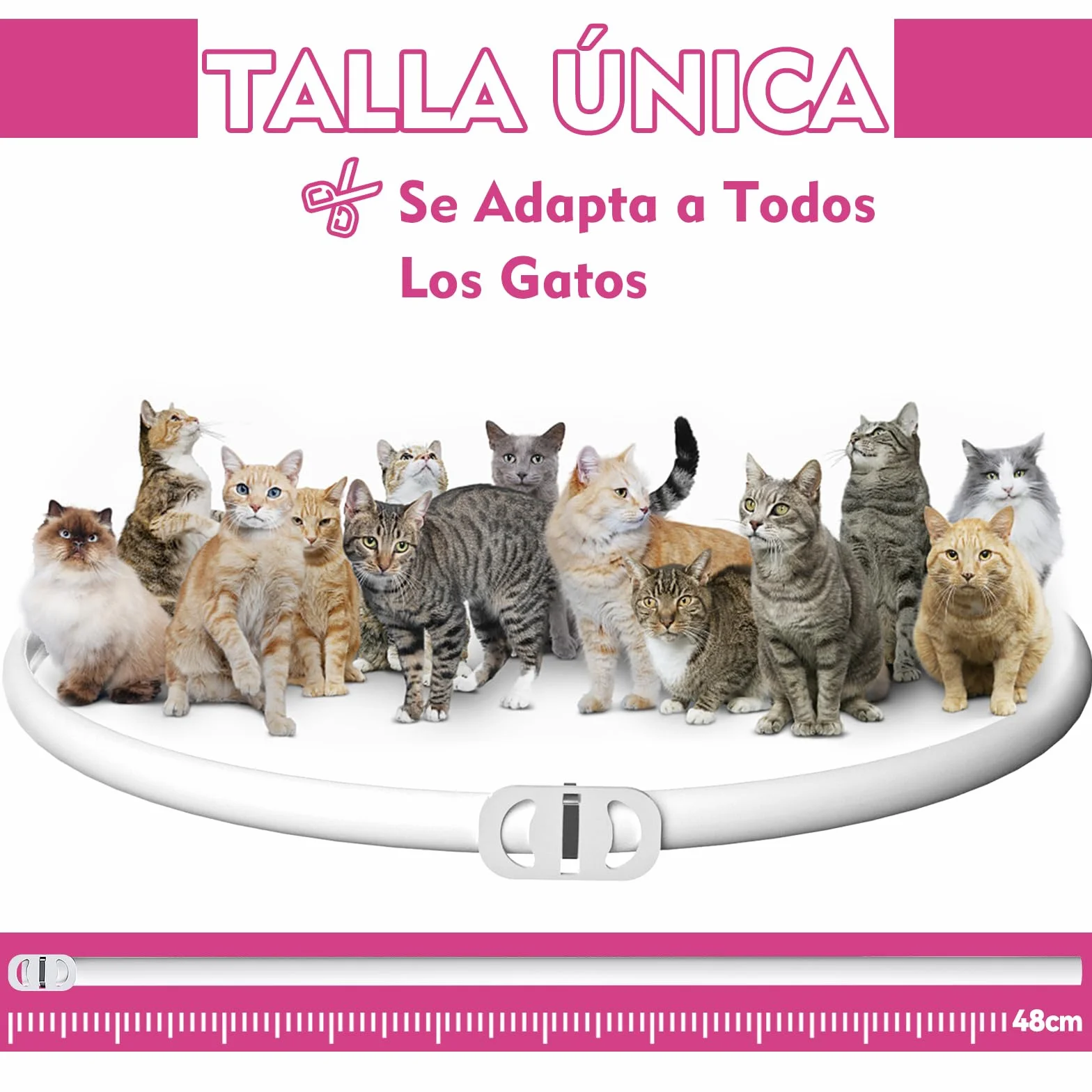 Collar Antiparasitario Gatos, Collar Antipulgas Gatos Natural, Protección 12 Meses Impermeable, Ajustable 48 cm Seguro y Cómodo para Todo Tipo de Gatos (48CM)