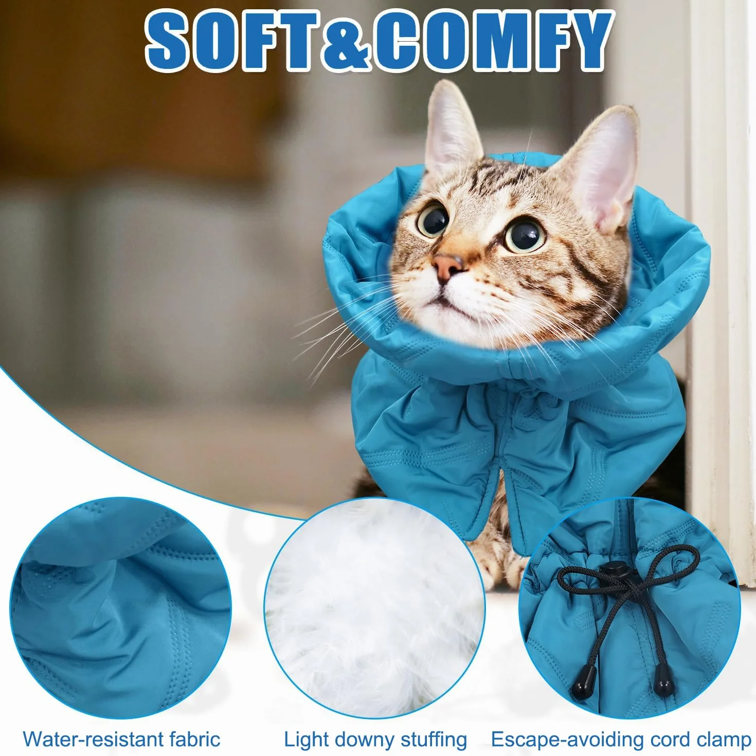 Collar de Recuperación para Gatos, Suave Ajustable Isabelino Protector, Evita Que se Laman - para Gatitos (Azul, S)