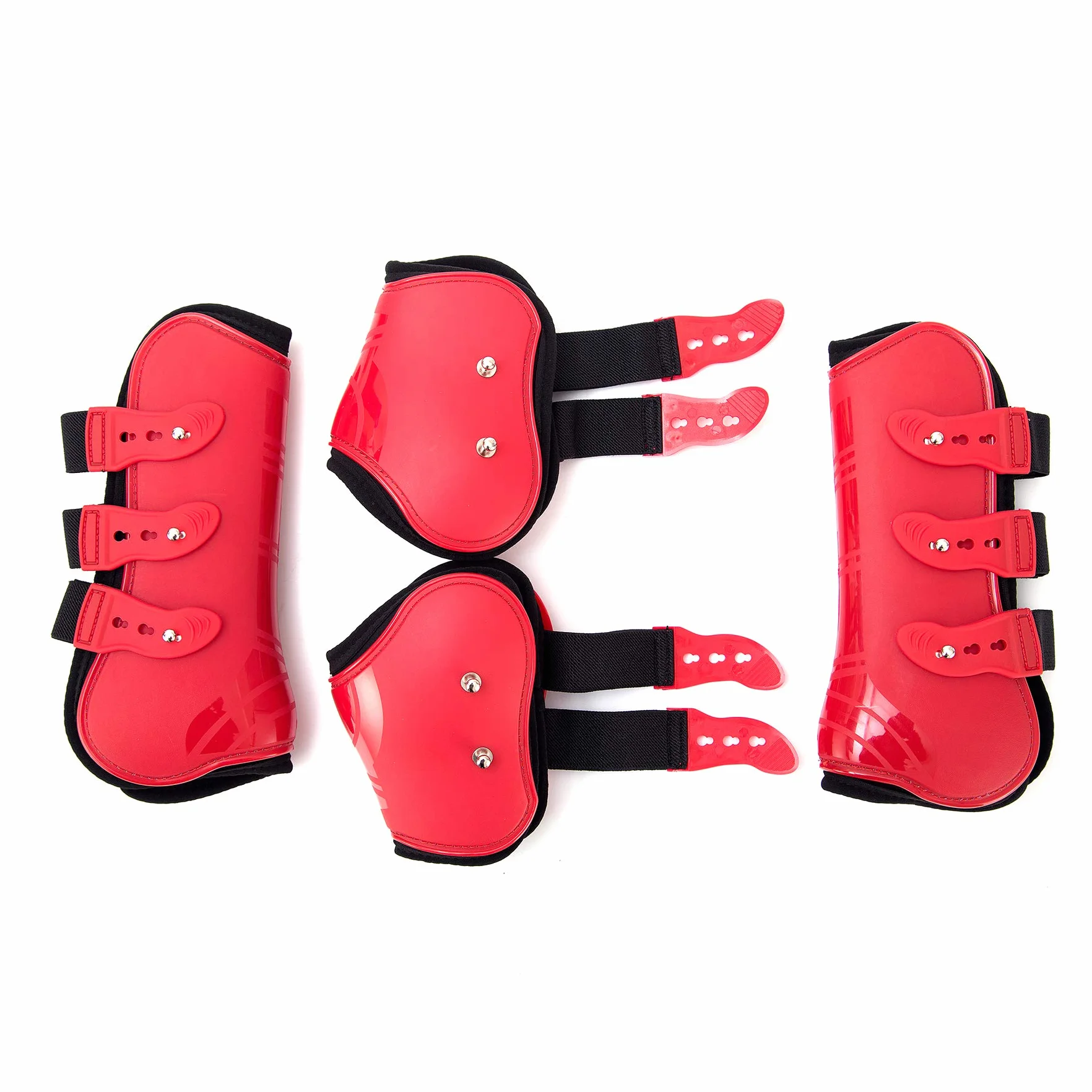 Juego de 4 Polainas para Caballos, Protectores para tendones, protección contra Saltos del Caballo, Resistentes, elásticas, de Poliuretano, con Cierre de botón, 2 Pares, M(VB), Color Rojo