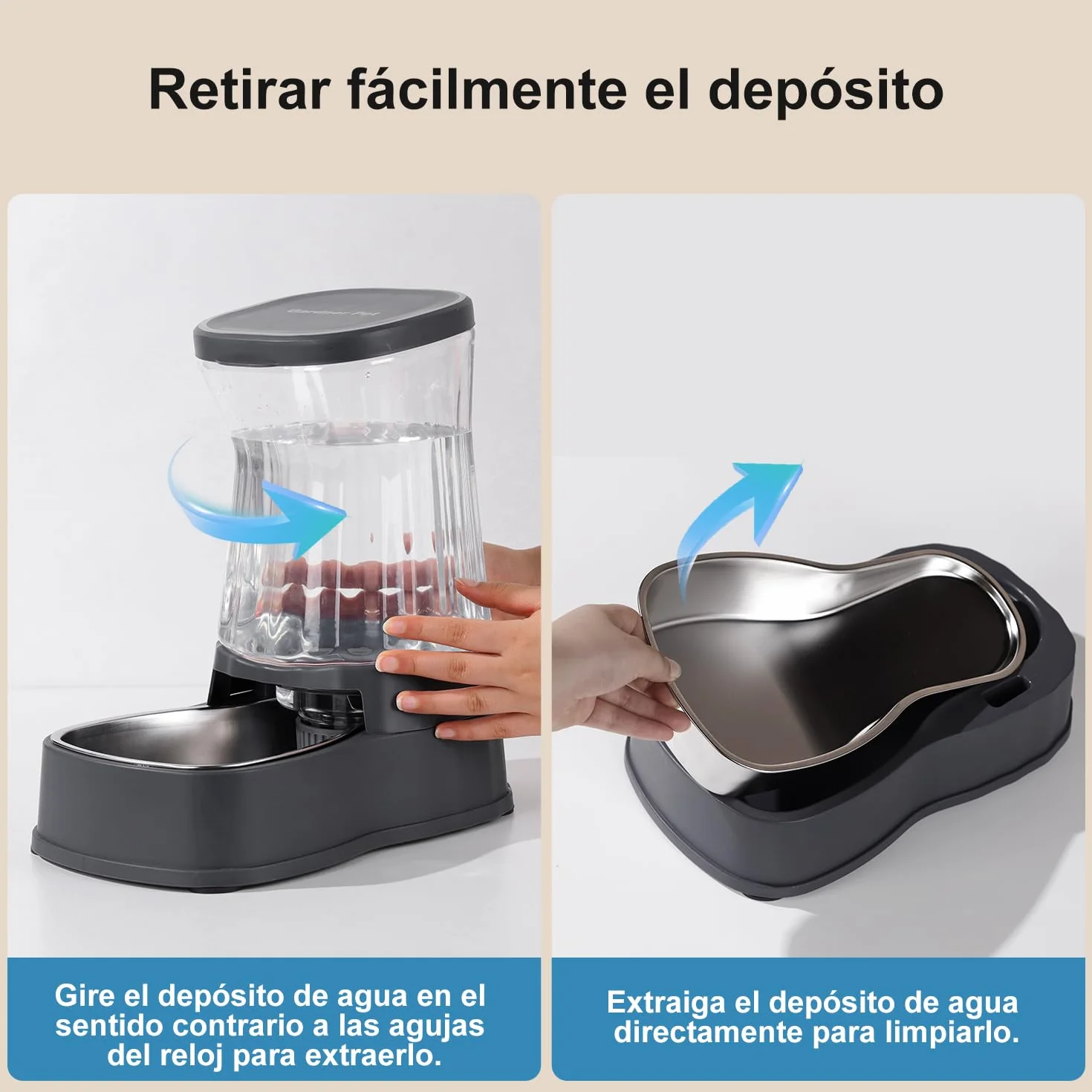 Gardner Pet 3.85L Comedero Gato Automatico, Bebedero Gatos Automatico con Bol Acero Inoxidable, Bebedero Perro para Gravedad, Sin BPA, Prevenir el Vertido, No Requiere Electricidad (Gris)