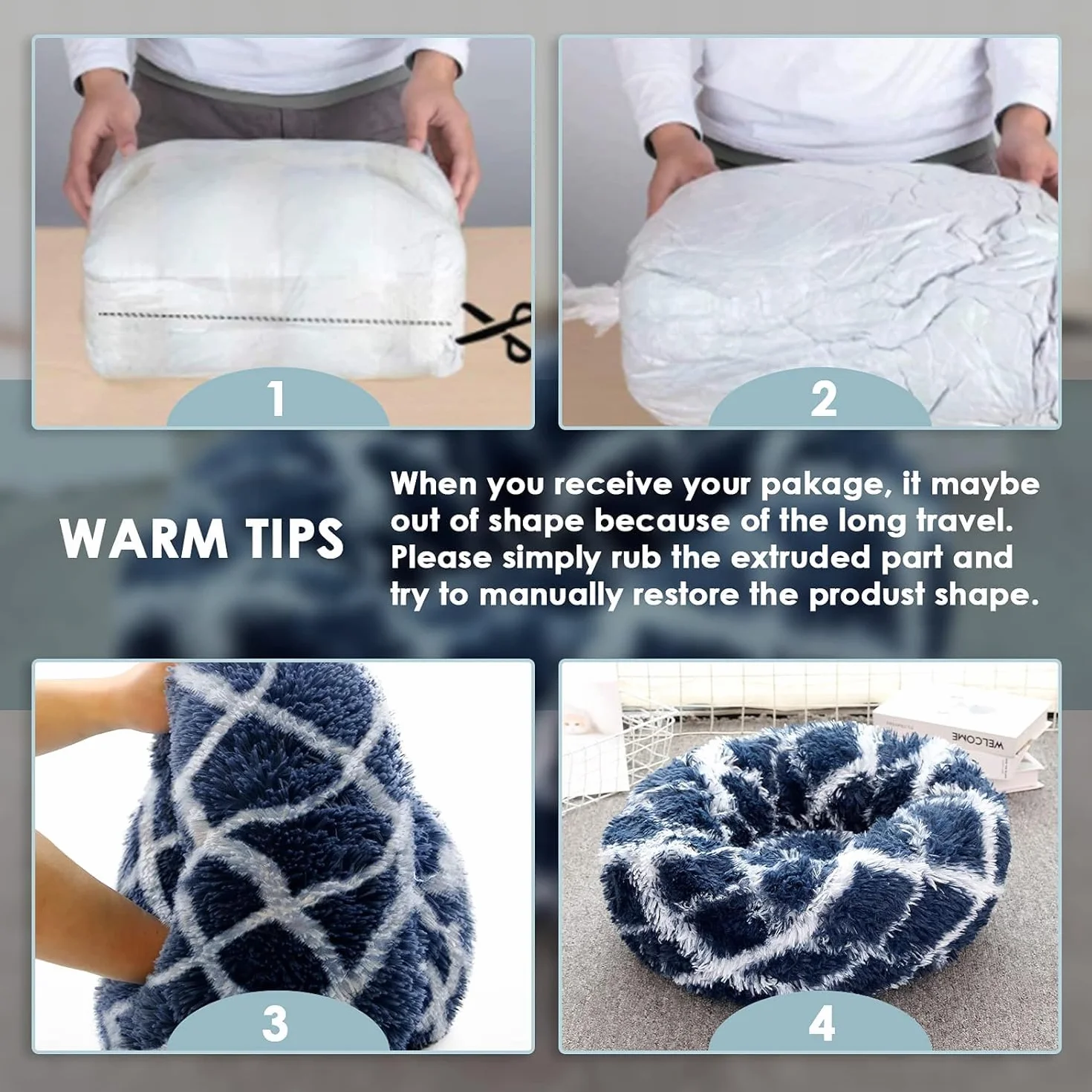 Cama Amarilla para Perros y Gatos 60 cm, Cama Redonda Tipo Donut para Mascotas, Perros Pequeños y Medianos, Felpa Suave de Pelo Largo, Funda Extraíble Lavable, Base Antideslizante para Casa