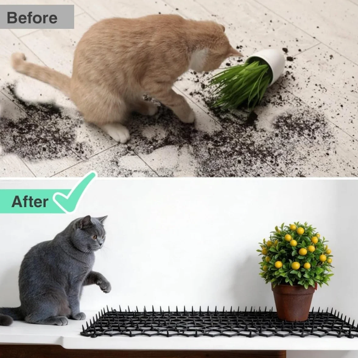 Pinchos Anti Gatos 6 Piezas Plástico Anti Cat Mat Alfombra Antigato con Puntas,Anti Gatos,Repelente para Interior Exterior Césped Jardín Protección de Plantas,20x15 CM