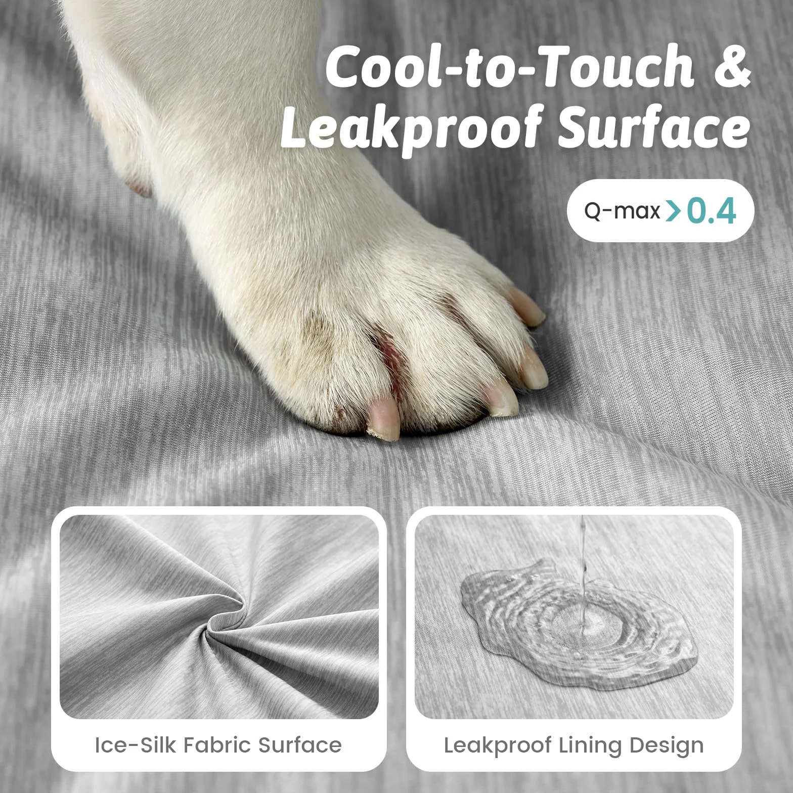 COZY KISS Cama Refrescante Perros Grandes L, Q-MAX>0.4 Cojín Ortopédico Transpirable Espuma Gel, Colchón Lavable Jaula, Funda Desmontable, Antideslizante, 91x69x7.5cm, Gris Plata