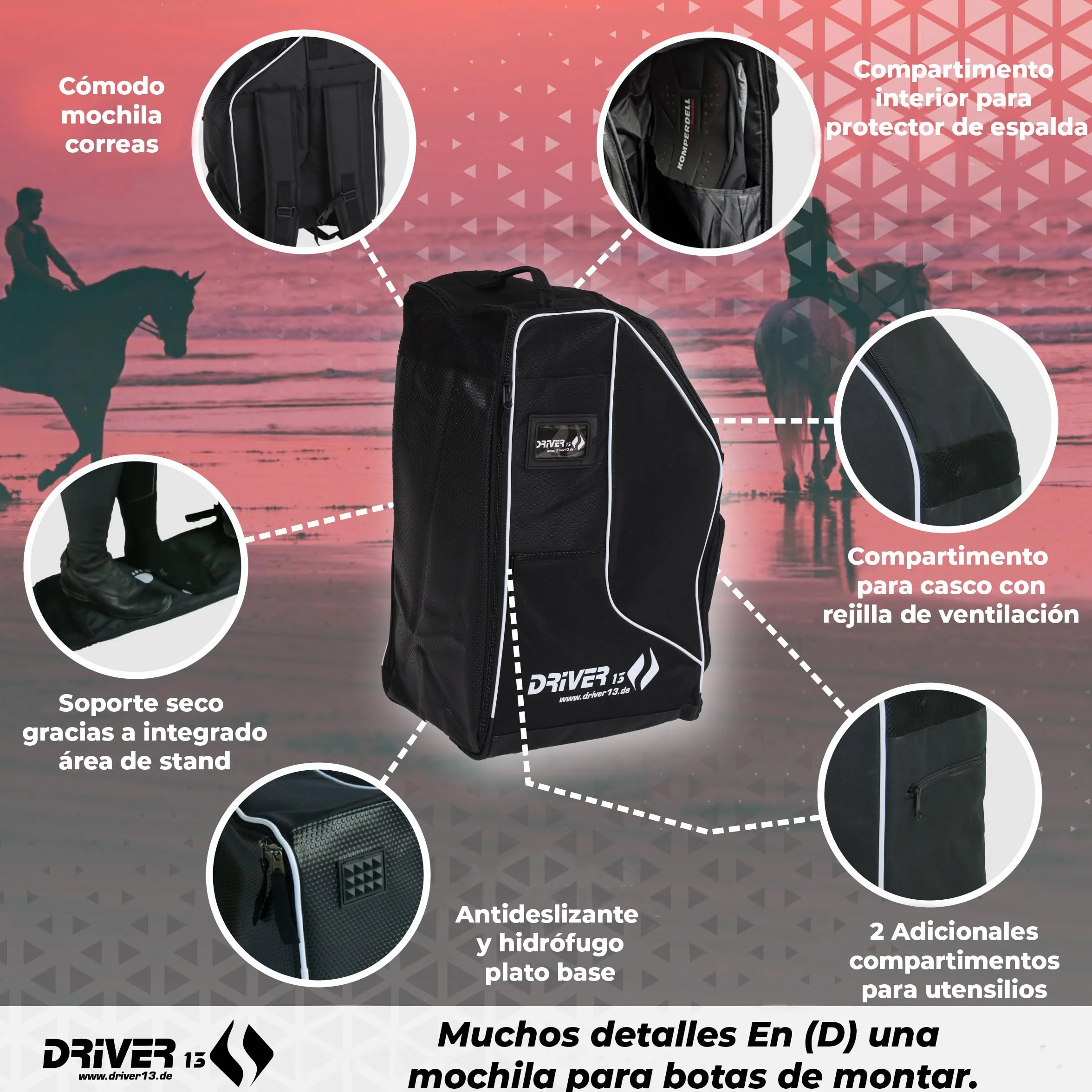 Driver13 Bolsa Deluxe para botas de equitación con compartimento para casco