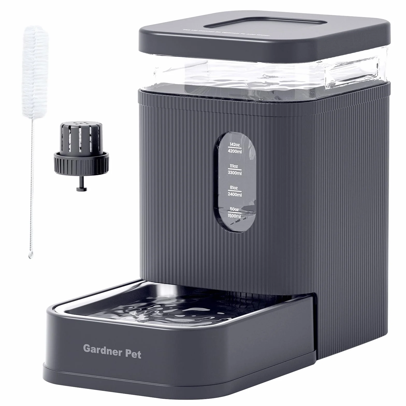 Gardner Pet dispensador Agua Gatos automático de 6.5L, Bebedero Perro automatico por Gravedad con Cuenco de Acero Inoxidable, dispensador de Agua para Perros, sin Electricidad, Libre de BPA - Gris