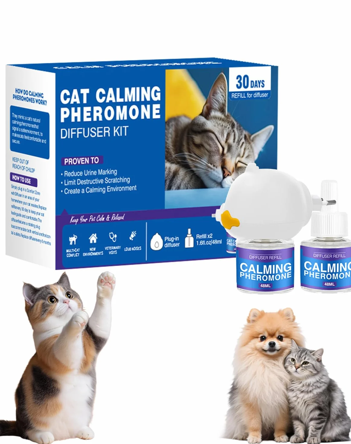 Petwellness Diffuseur Chat, Pet wellness Diffuseur Chat - Difusor para gatos 6 en 1: Corrige eficazmente el comportamiento de micción inapropiada Aliviar el estrés y la ansiedad en los gatos (2 PCS)