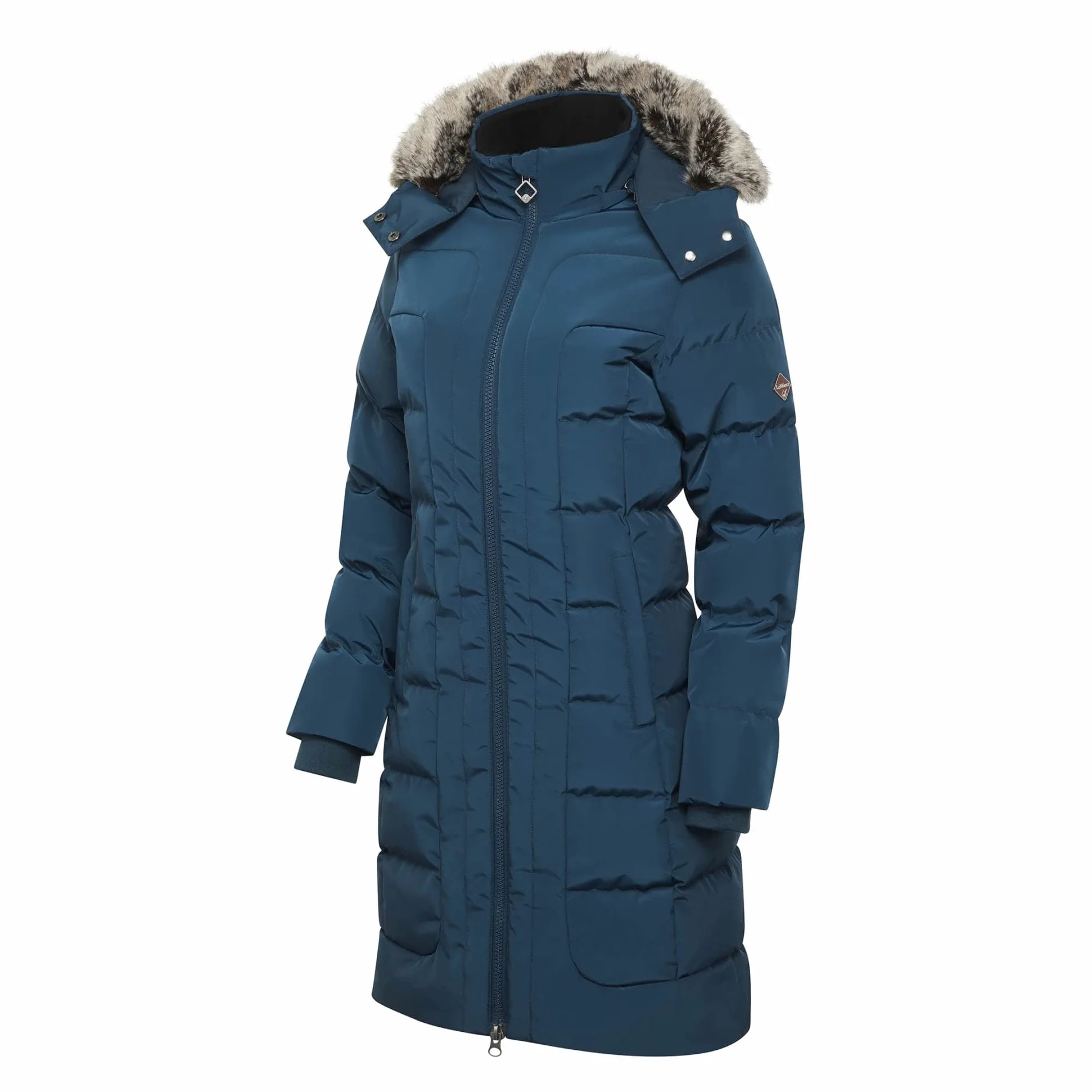 LeMieux Loire - Abrigo de equitación de invierno cálido con cremallera de 2 vías, bolsillos con cremallera, abrigo de invierno con capucha extraíble y ribete desmontable para mujer, Atlantic Blue, 36