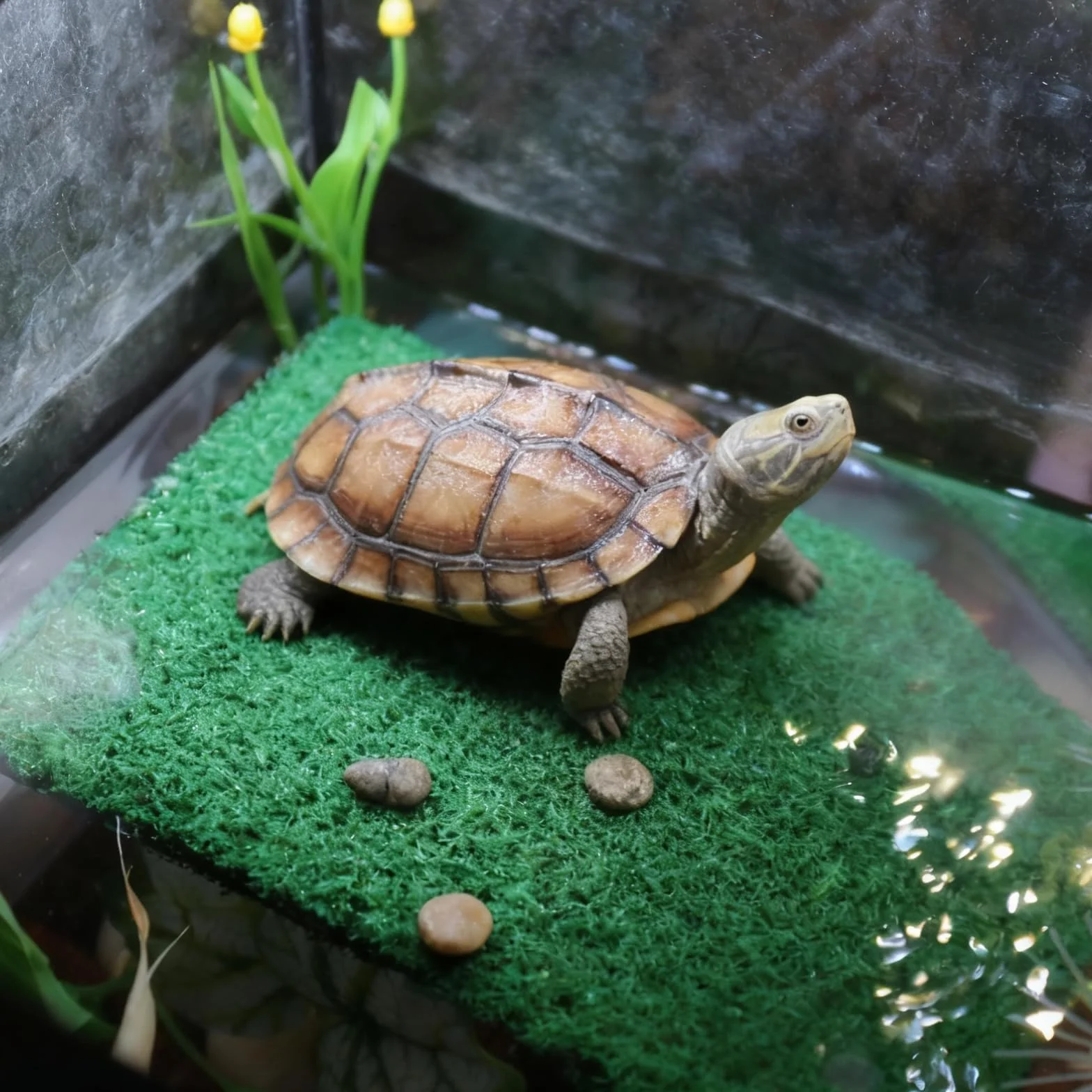 Hierba Rampa para Tortuga, Forma de Plantas Simuladas con Inclinación, Rampa de Escalada de Césped para Pequeños Reptiles, Rana, Terrapín, Terraza para Tortuga para Trepar, Tomar el Sol (M)