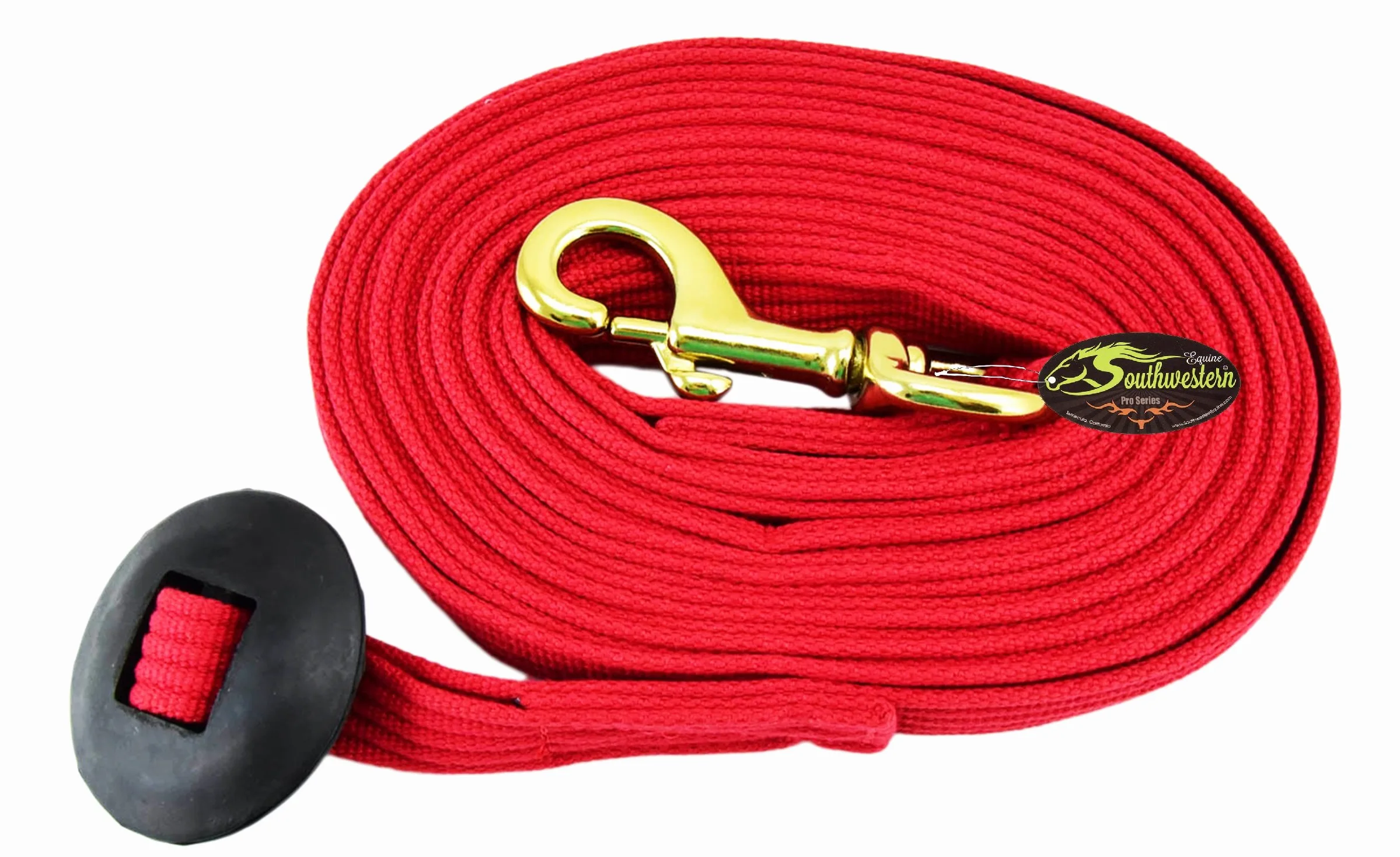 24 de soporte de algodón Web Lunge línea con tornillo tapa y tope de goma, color por Southwestern Equine, Rojo