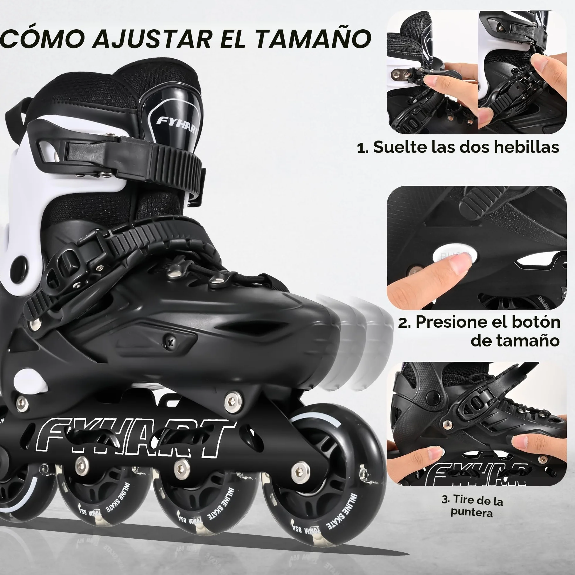 Patines en Línea para Niños y Adultos 4 Ruedas Negro