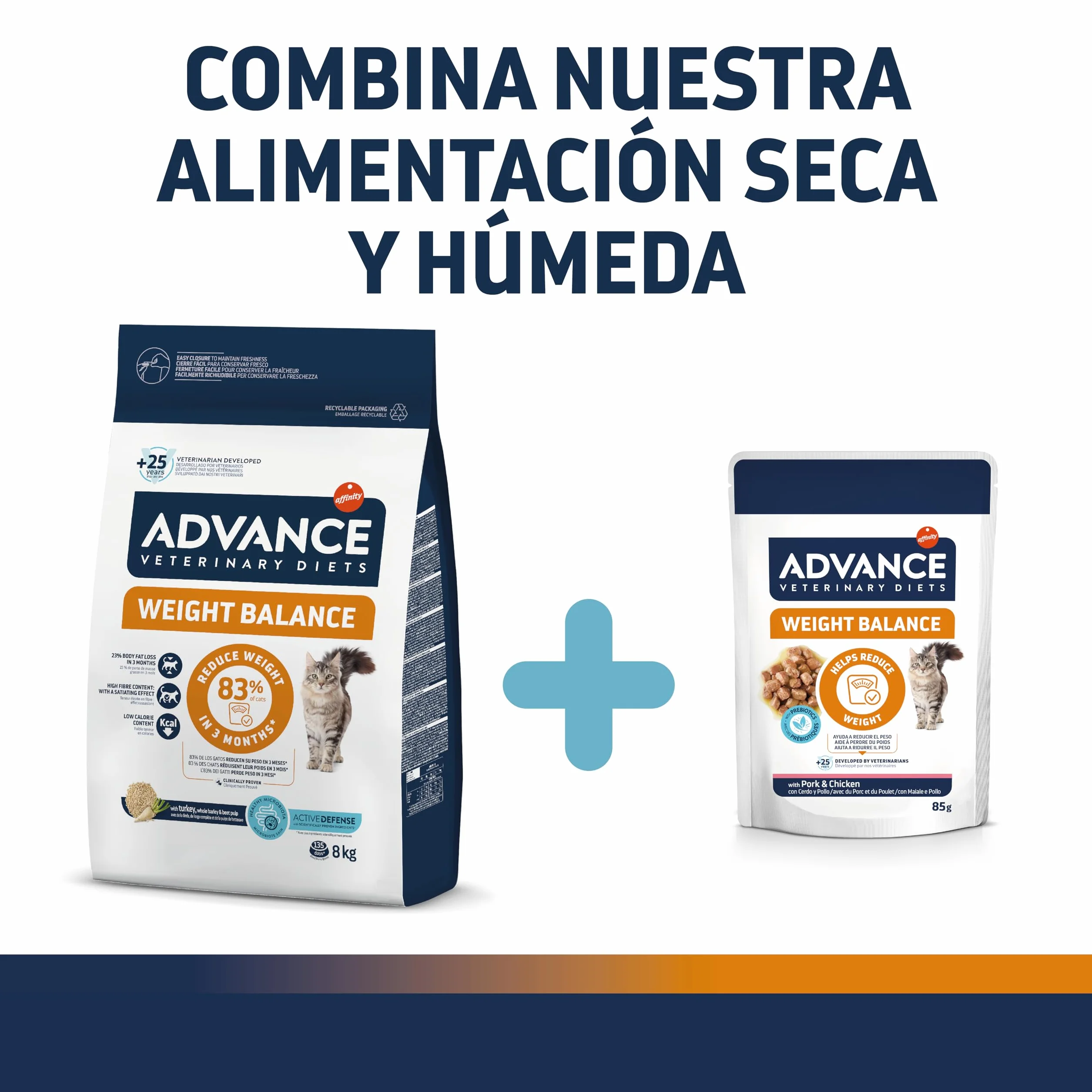 Advance Veterinary Diets Weight Balance, Pienso para Gatos con Problemas de sobrepeso, 8kg
