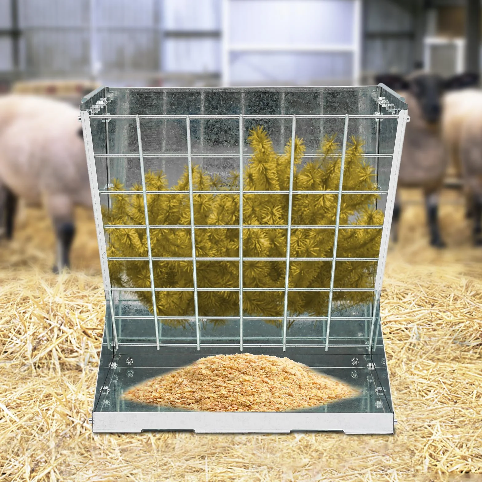 Comedero para heno 56,61 x 33,27 x 59,94 cm 2 en 1 de acero inoxidable para cabras, caballos, ovejas, conejos, vacas