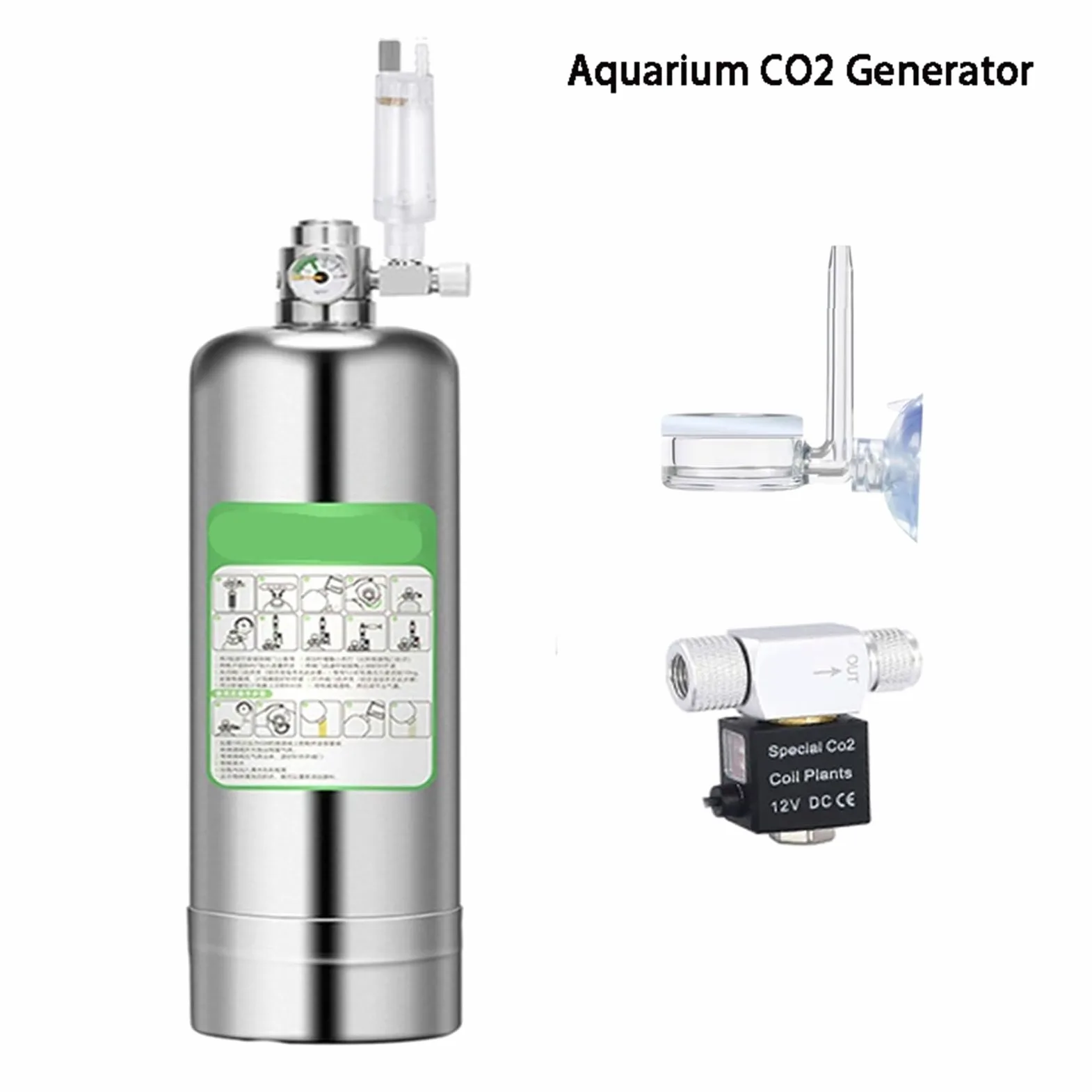 Kit de Sistema generador de CO2 DIY for Acuario, Sistema generador de Cilindro de CO2 de Acero Inoxidable, Kit de Reactor de dióxido de Carbono for Plantas y Peces(1L)