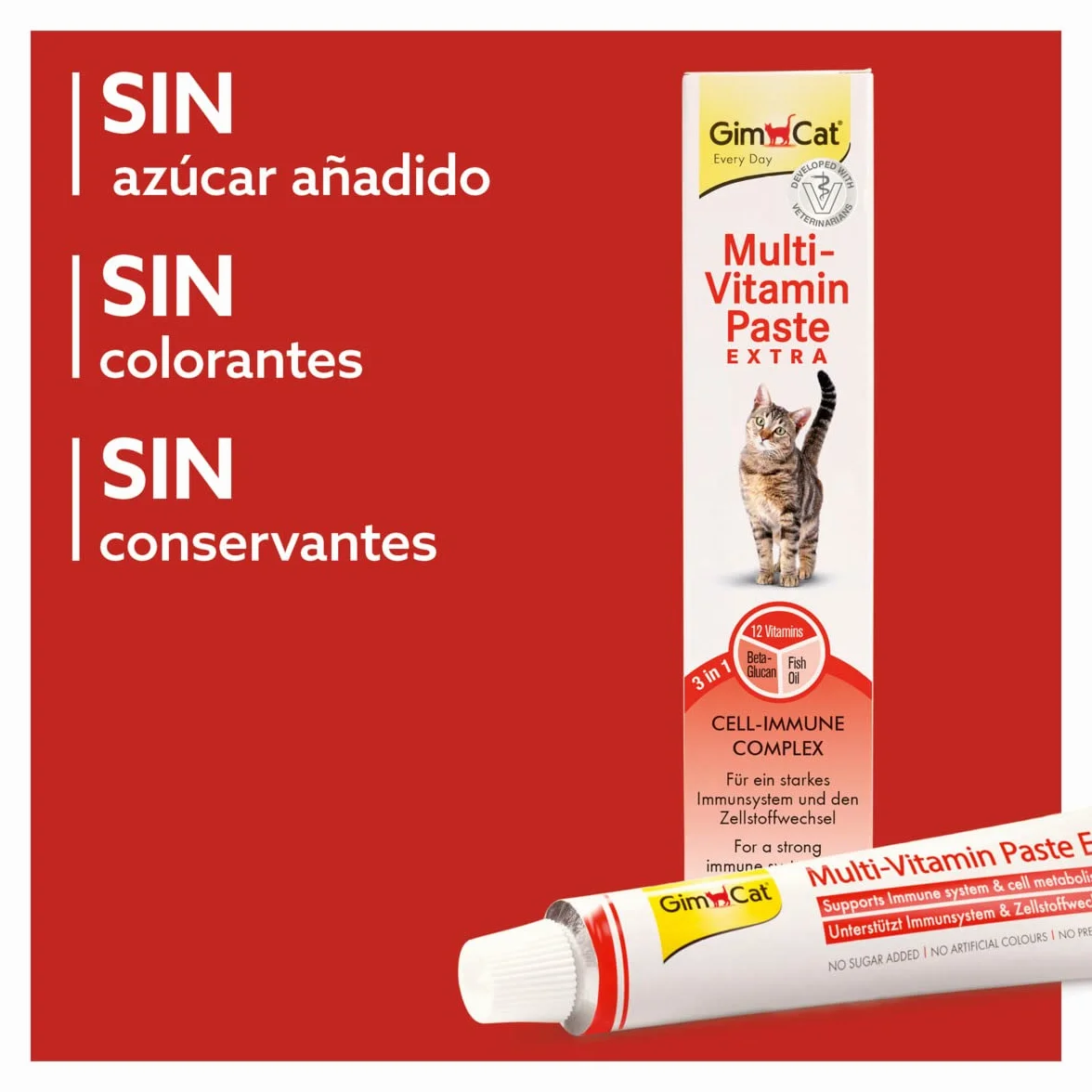 GimCat Multi-Vitamin Extra, pasta multivitaminas - Snack para gatos, con beta-glucano y omega 3 & 6 para una protección celular saludable - 1 tubo (1 x 200 g)