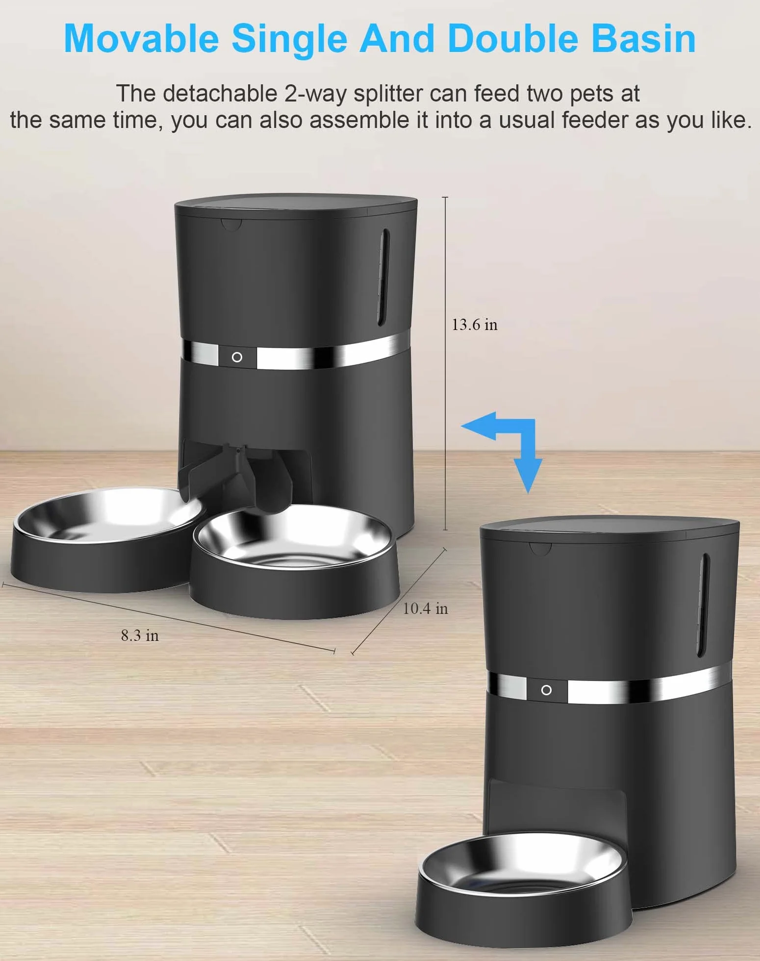 2.4G WiFi Comedero Automático para Gatos y Perros & Múltiples Mascotas,Dispensador de Comida con Control Remoto de Aplicación,10s grabación de Voz,Programable Tiempo de la Comida y Porciones