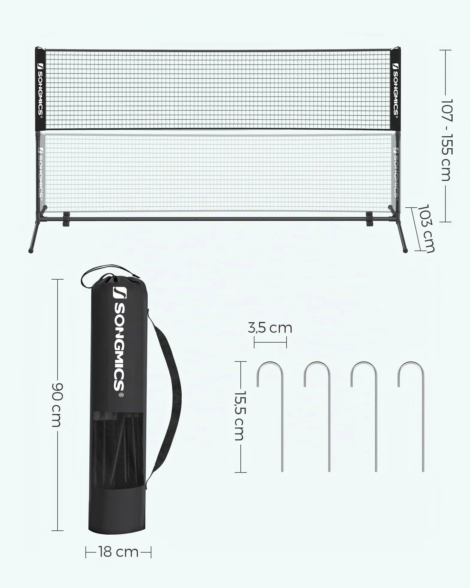 SONGMICS Red de bádminton de 3 m, Voleibol, Altura Ajustable, Juego Portátil