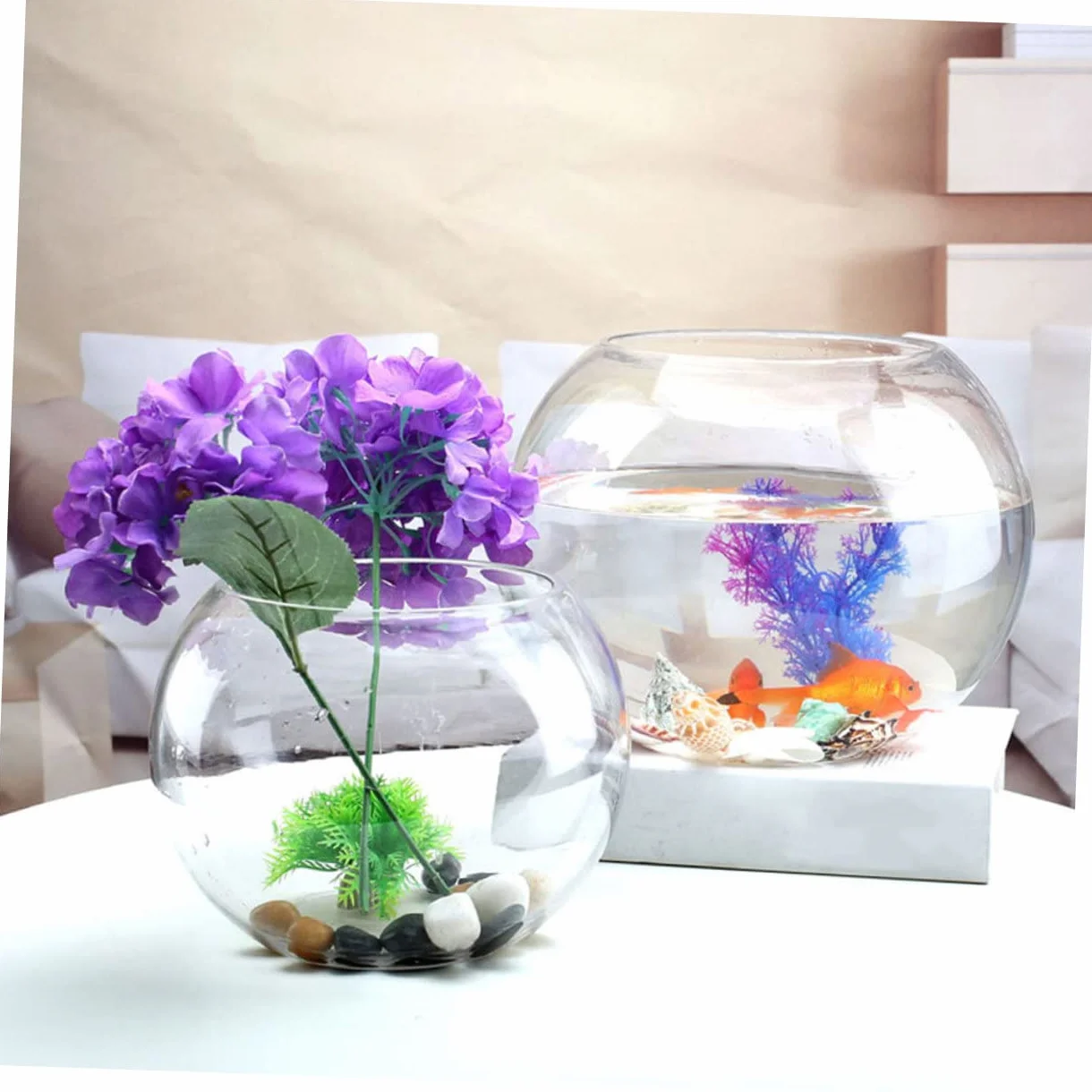 Jarrones redondos para centros de mesa para acuario, jarrón de flores de cristal, jarrones transparentes, jarrón ancho de flores, recipiente para estación de cultivo, velas flotantes, pecera