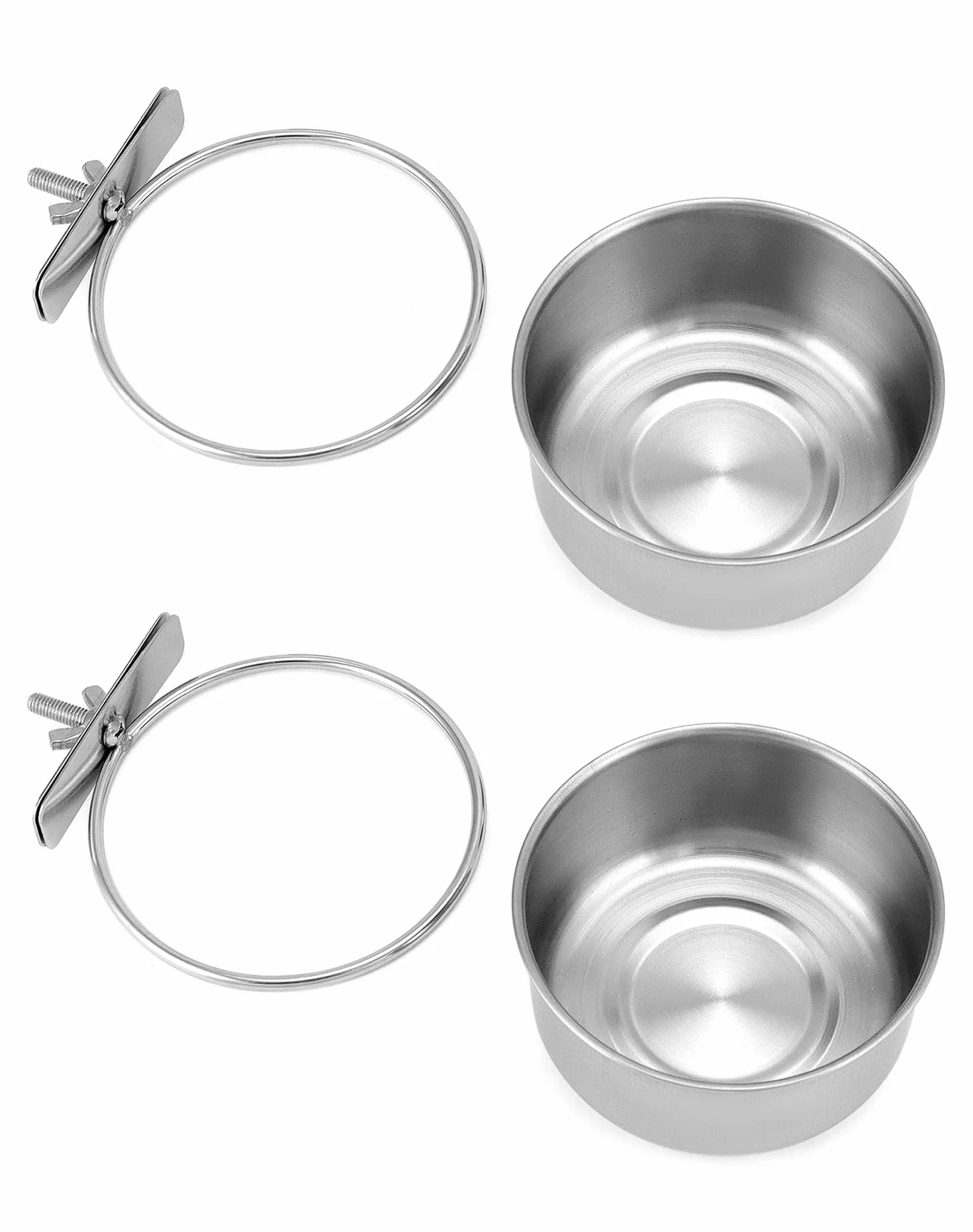 QWORK® Juego de 2 Cuencos Pájaros Jaula, Comedero Pajaros de Acero Inoxidable, Accesorios para Loros y Mascotas Pequeñas (10X4,5 cm)