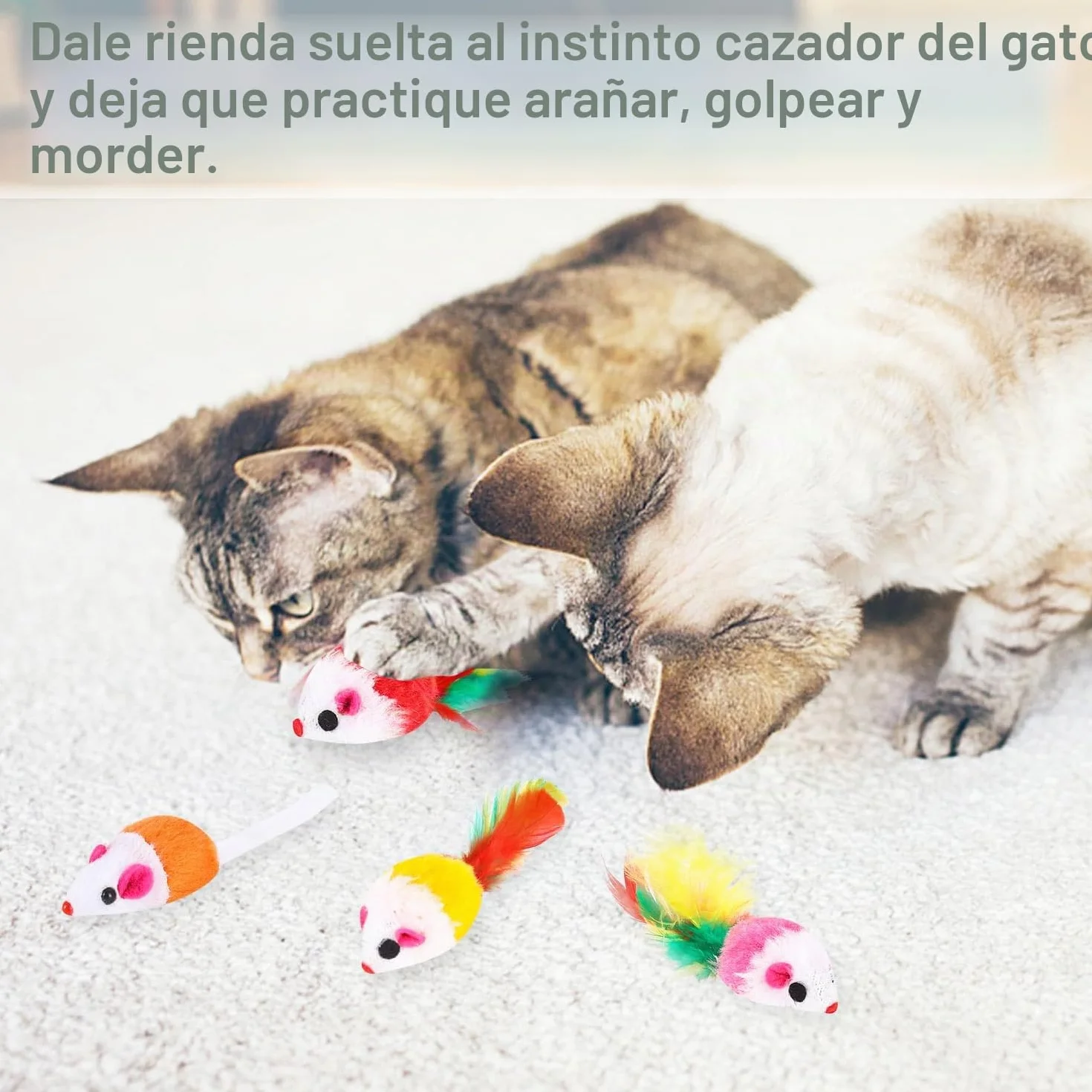 10 Piezas Interactivo Peludo Juguetes Gato Ratones para Gatos Ratón Sonajero Plumas para Gatos Mascota(Colores Variados)
