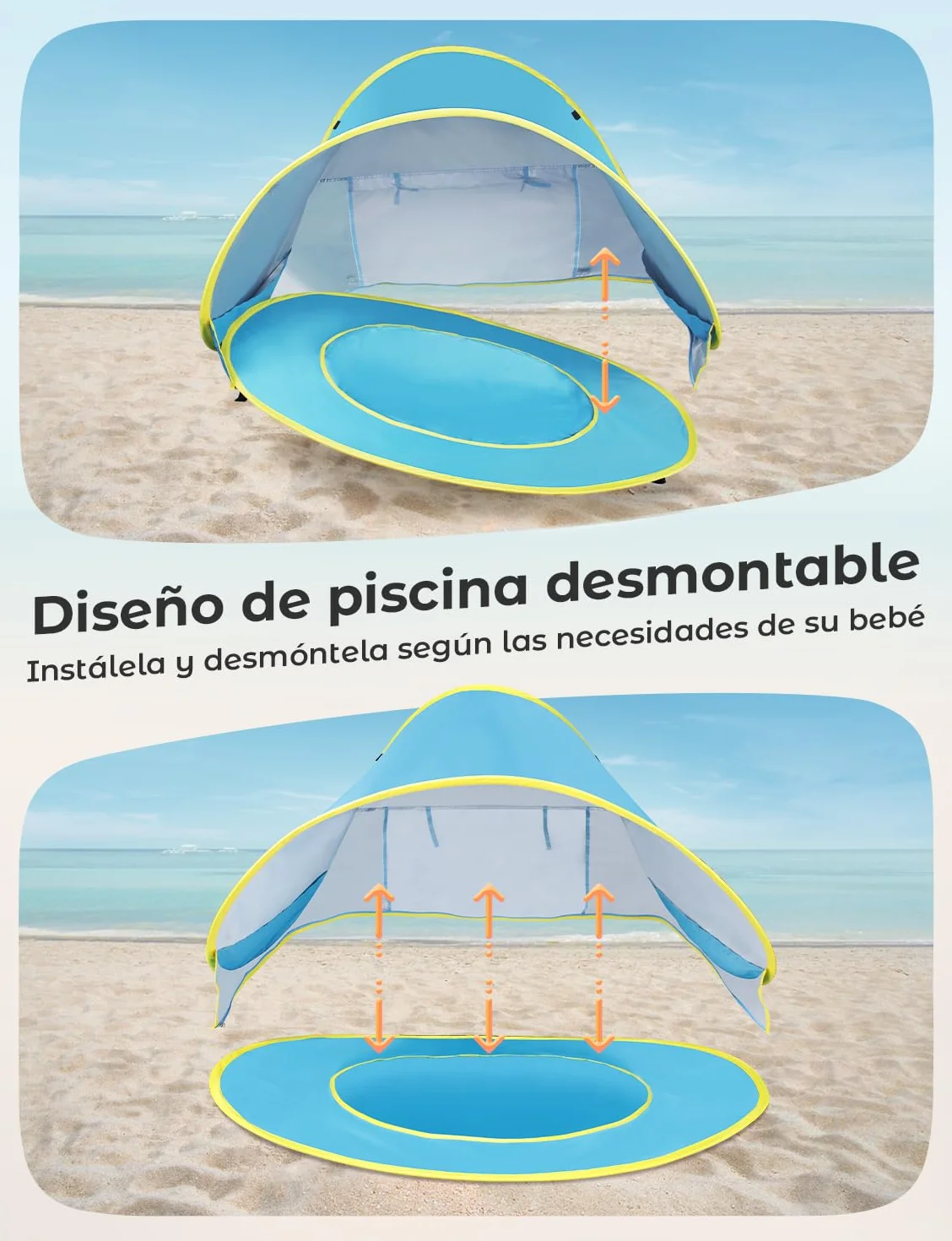 Pop up Tienda de Bebé con Piscina Protección Sol Anti UV 50+ 120x80x70cm