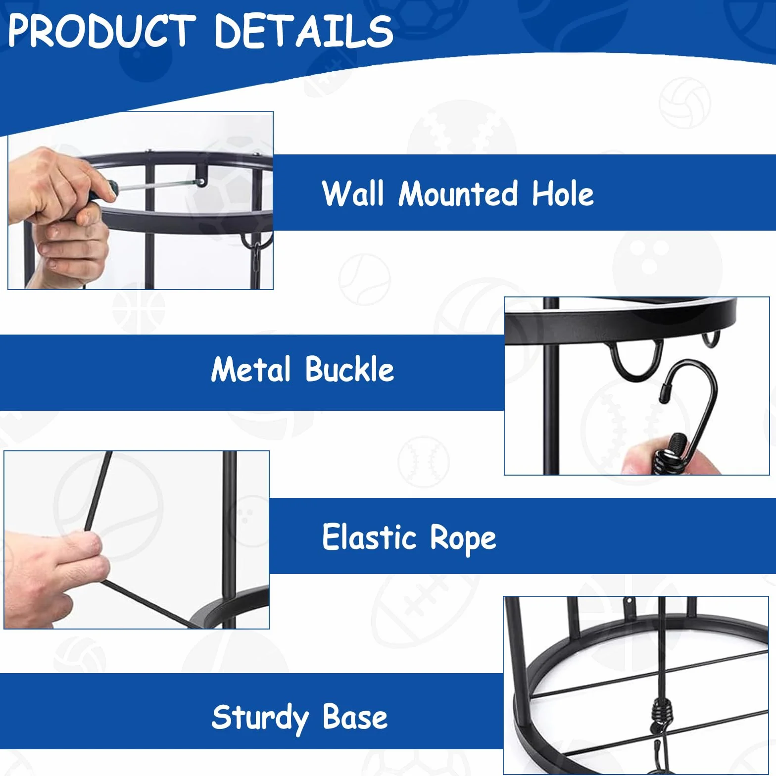 HAMON Soporte de bola vertical extraíble montado en pared, organizador de almacenamiento