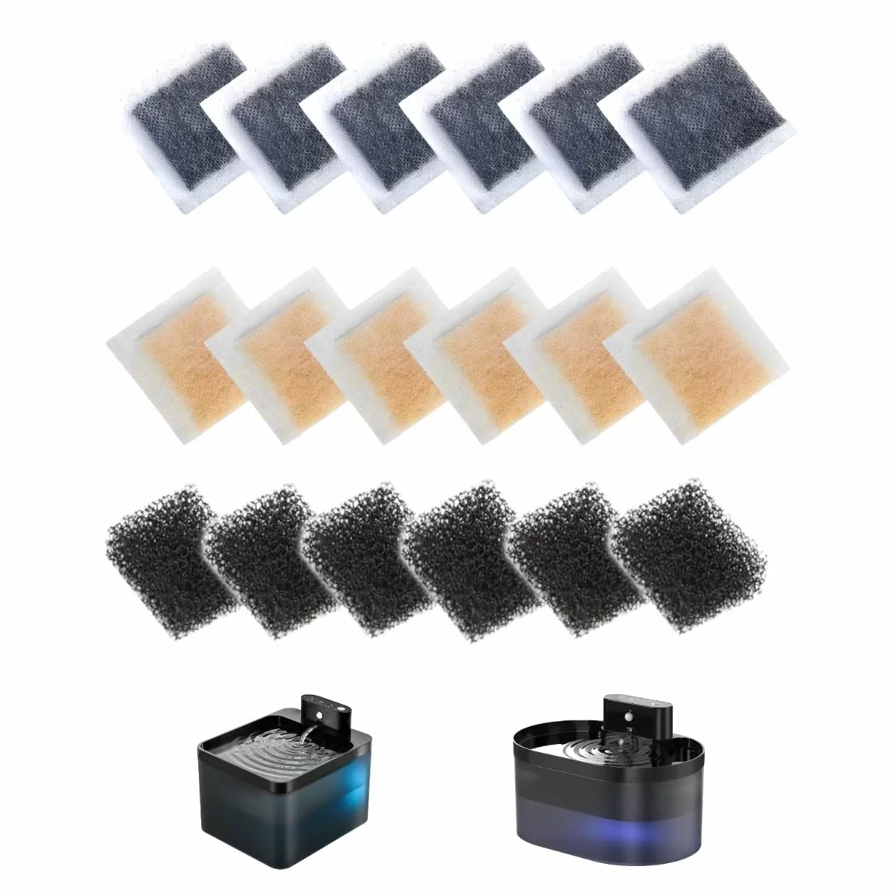18 Filtros de Fuente para Gatos : 6 Resina + 6 Carbono + 6 Esponjas de Espuma con Herramienta de Apertura, Compatible con Bebedero Gatos (Modelo B0FCYBHS61)