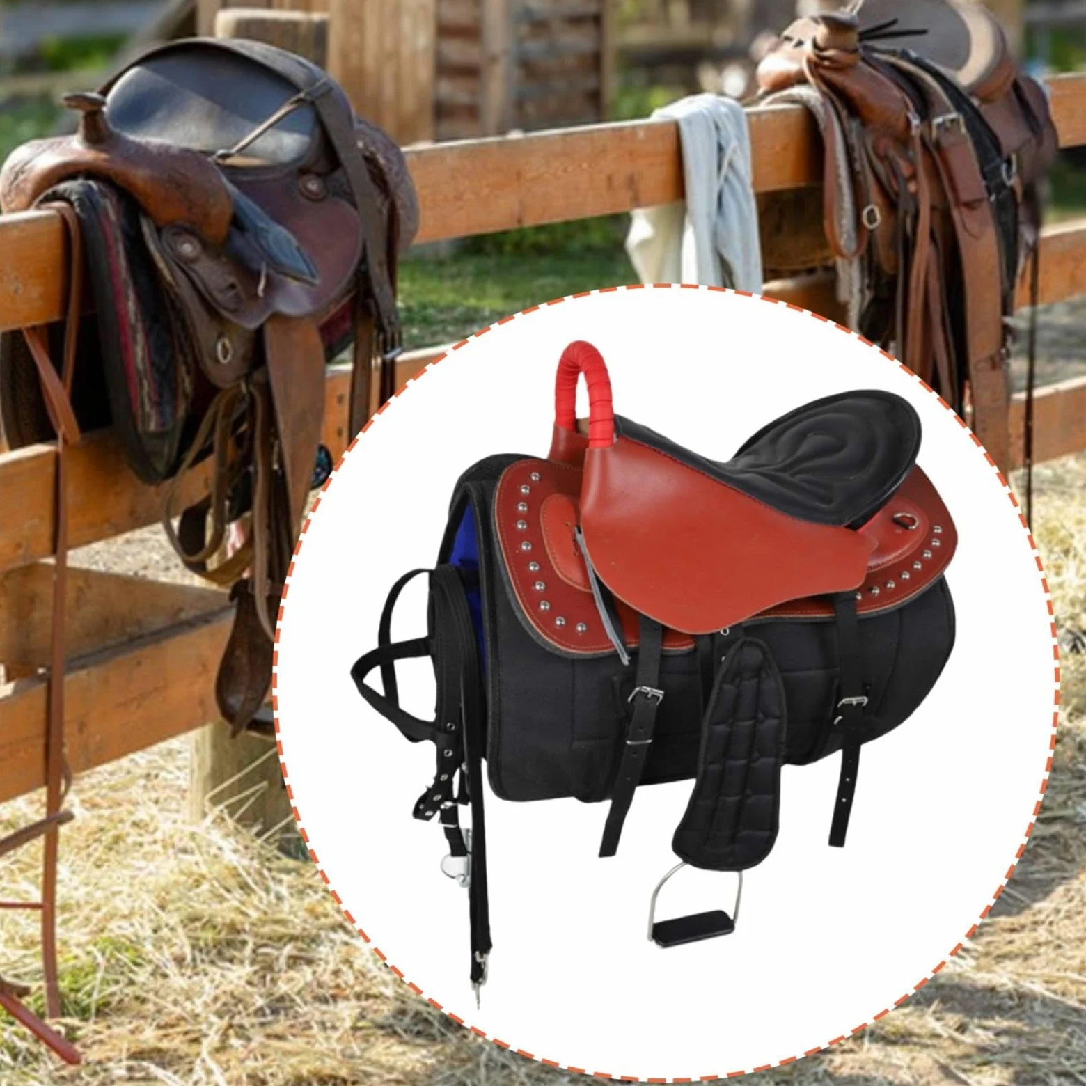 Silla de Montar para Caballo con Equipo Ecuestre Práctico Asiento de Montar Resistente Al Desgaste Juego de Correas Seguro Y Almohadilla Confortable a
