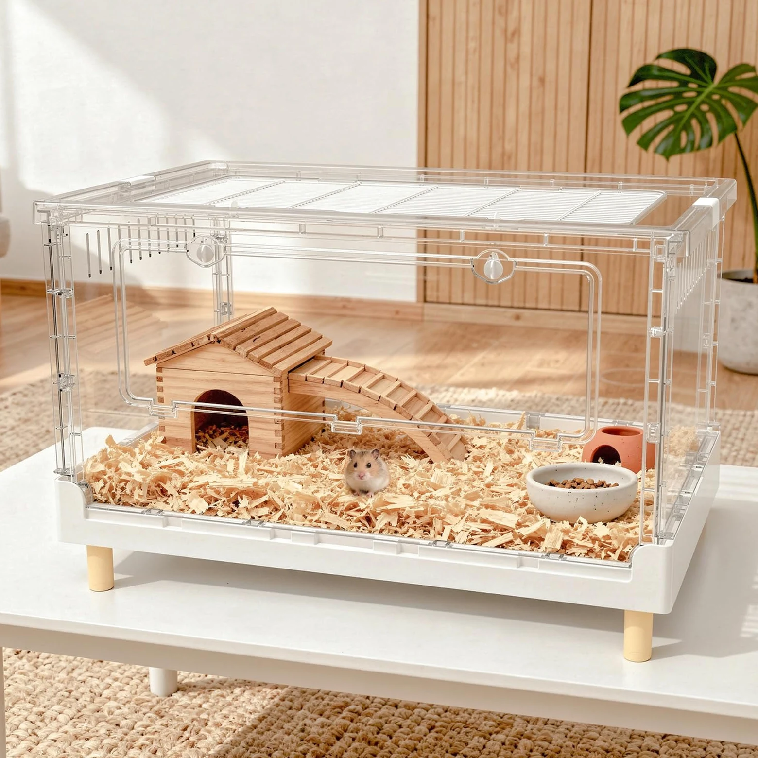 Jaula para hámster y cobayas, totalmente transparente y respetuosa con el medio ambiente, jaula acrílica grande para mascotas de animales pequeños, tales como: dragón barbudo, rata, erizo,