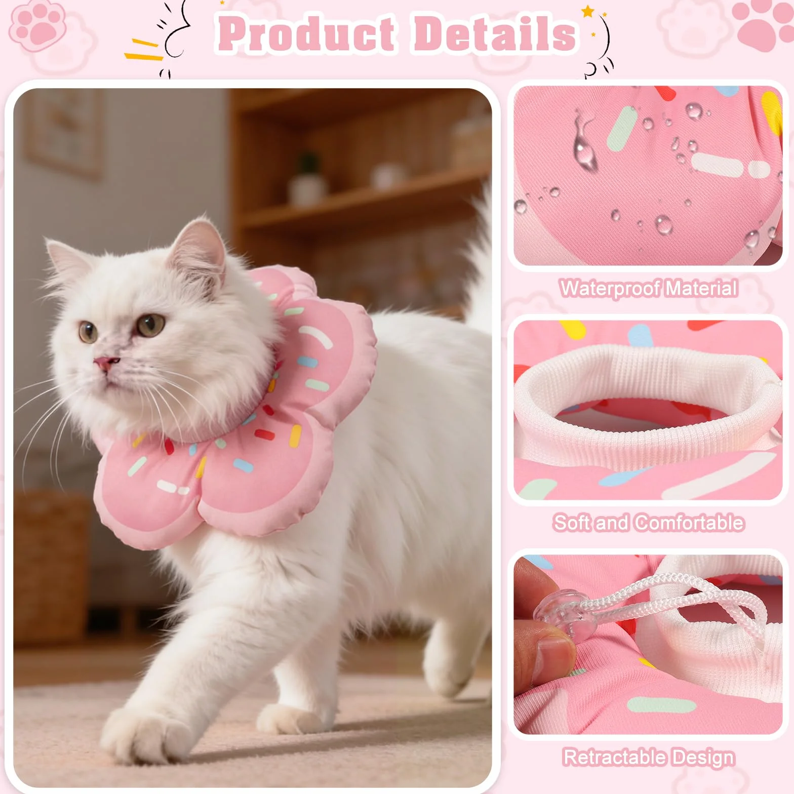 QKURT Collar de Recuperación para Gato, Collar Ajustable para Gatos Después de La Cirugía, Evitar Picaduras de y Arañazos Lesiones y Lamido, El patrón de Rosquilla, Forma de Flor