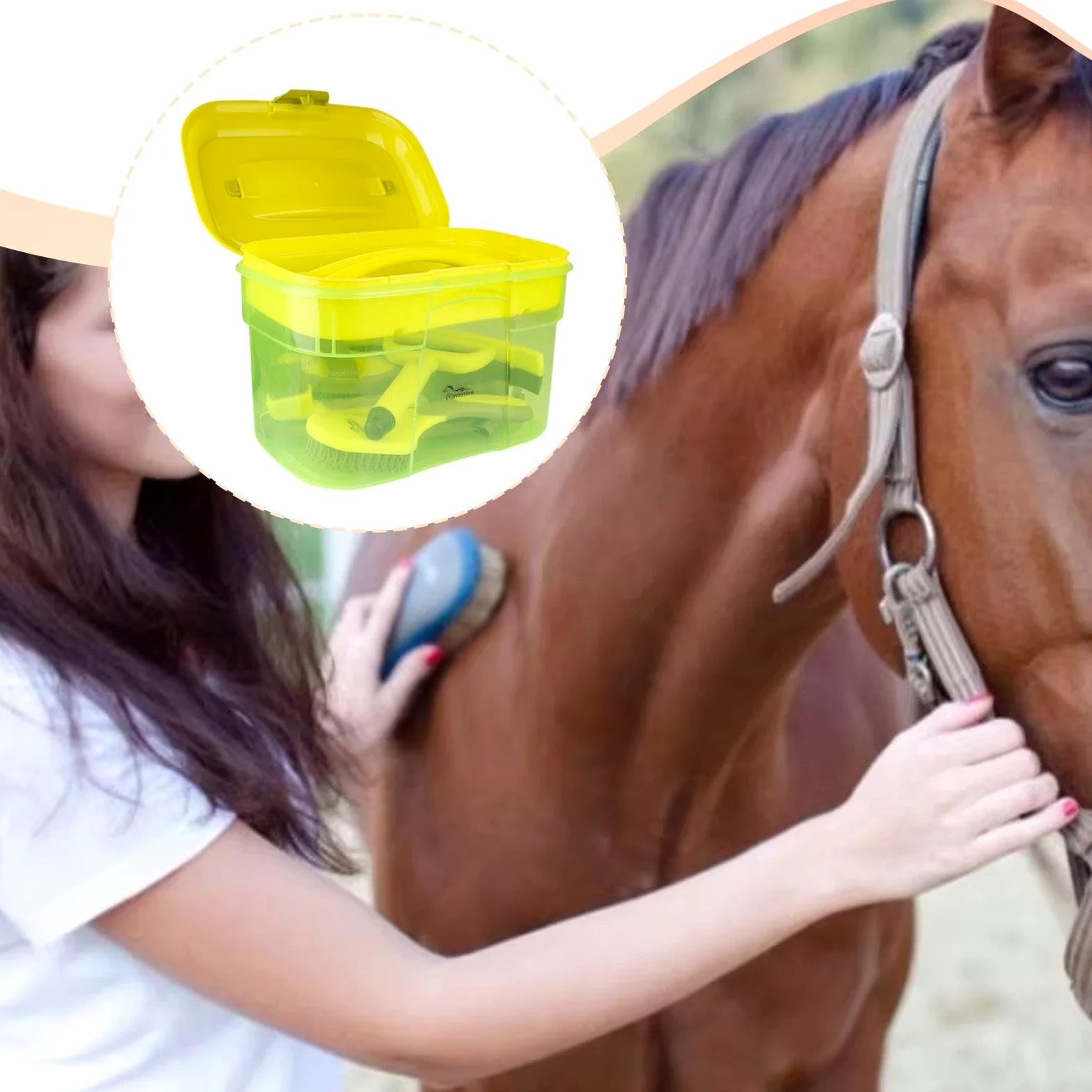 Kit de Aseo para Caballos de 8 Piezas con Organizador, fácil de Usar, raspadores, eficaz, práctico, cepillos para Caballos de Calidad.