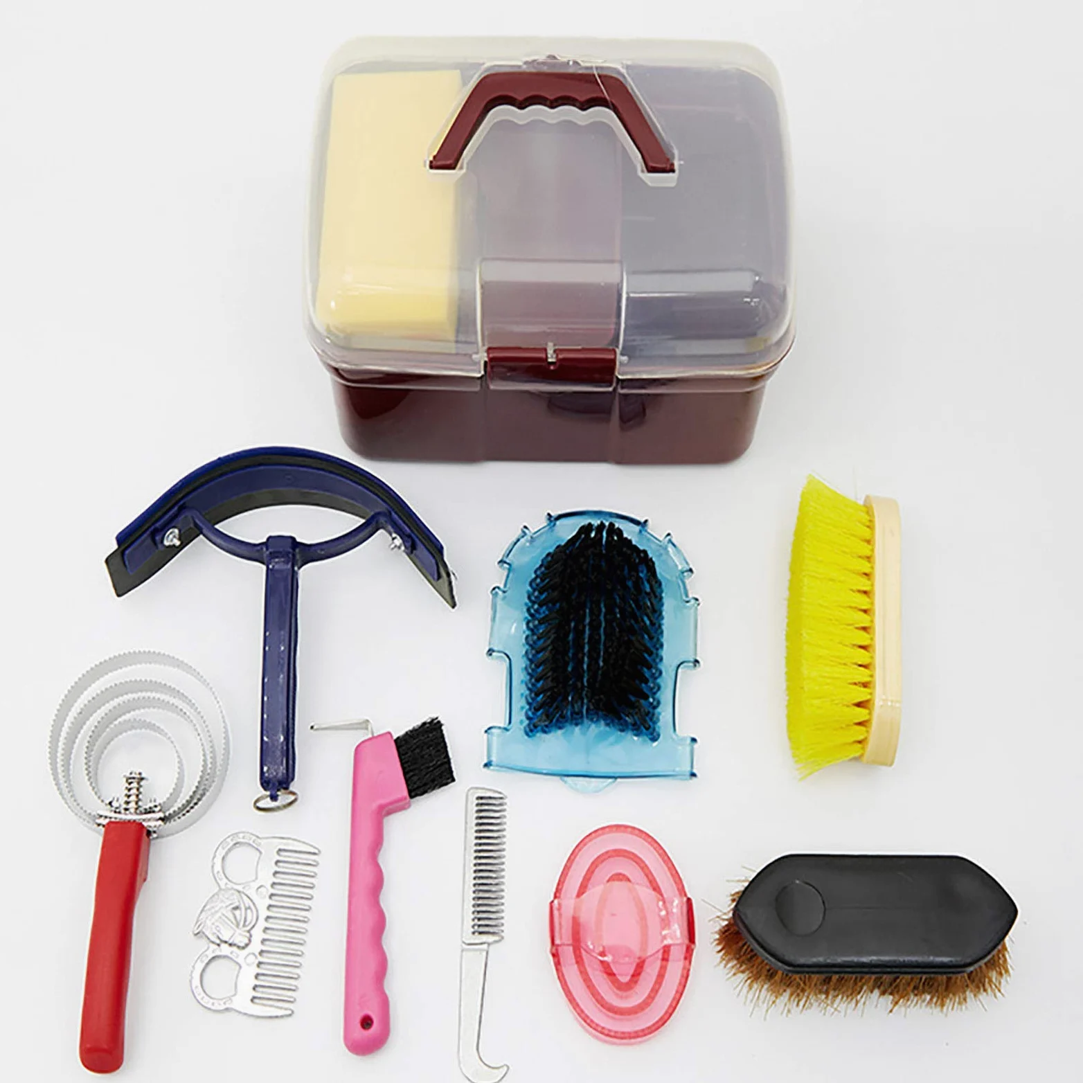 Kit de Cuidado de Caballos Kit de Cuidado de Limpieza de Caballos, Professional Horse Cleaning Tool Kit, Juego de Herramientas de Limpieza de Caballos, 10 Piezas,Red Box