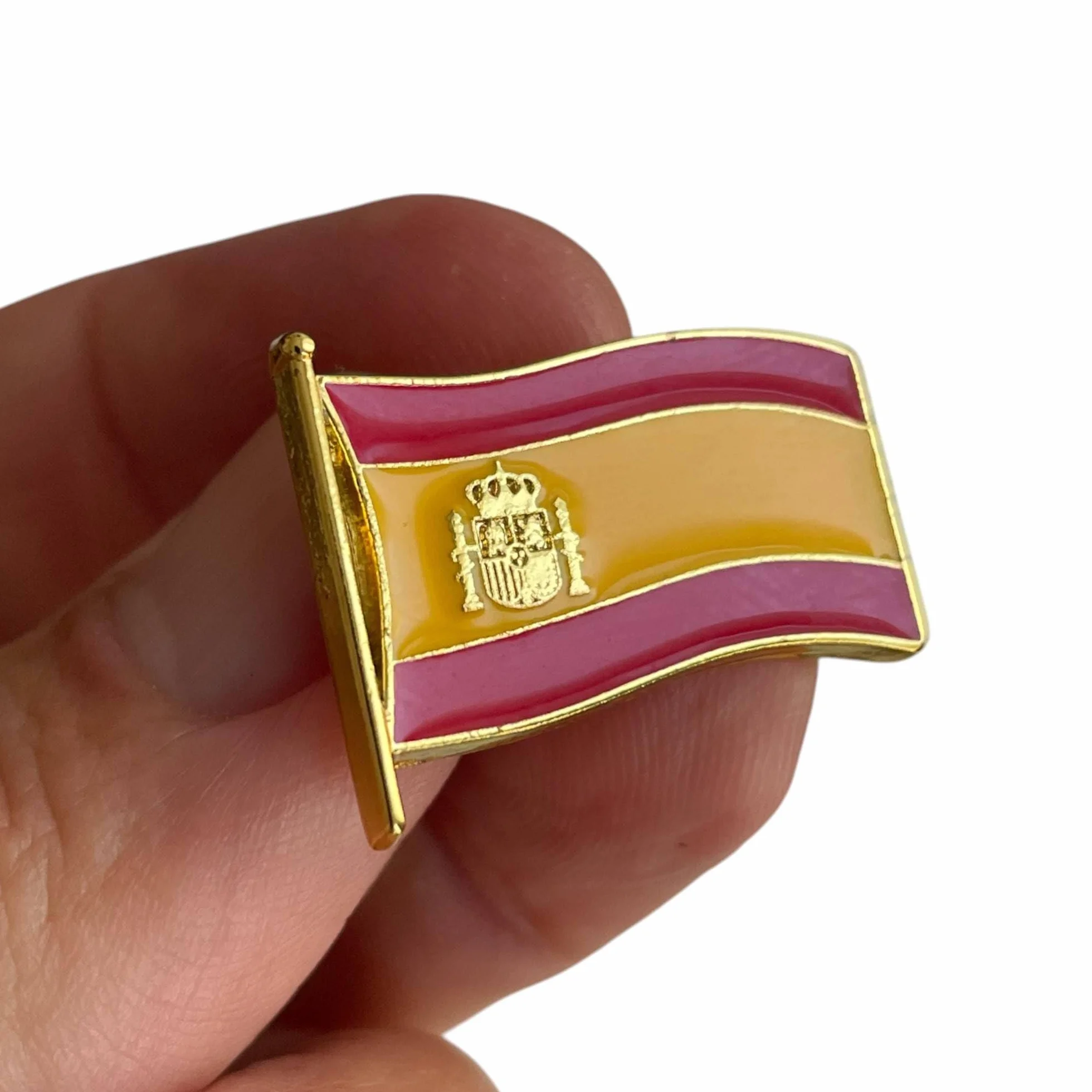 Pin Bandera España Ondeante Mástil Escudo Nacional Aleación Zamak 3,5x2 cm Broche Solapa Enganche Mariposa