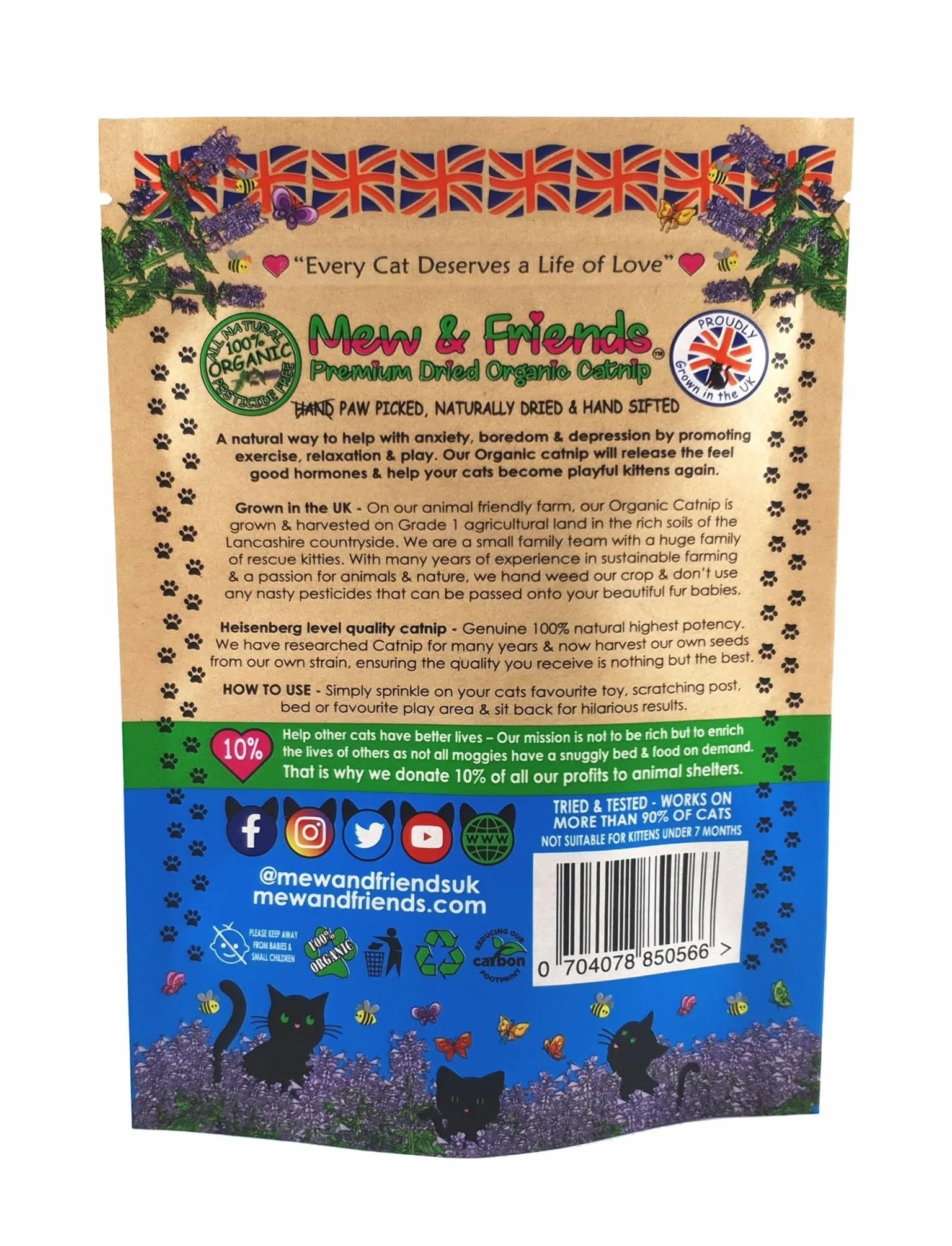 Mew & Friends Premium Catnip 30g nip fuerte orgánico para gatos - UK Grown