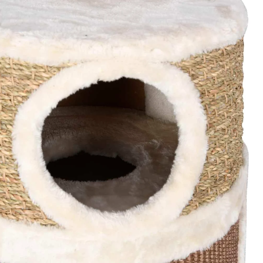Rascador para gatos de 60 cm, torre de algas marinas con 3 cuevas | Torre rascador de madera aglomerada y algas marinas con felpa suave para el salón, ideal para gatos grandes.