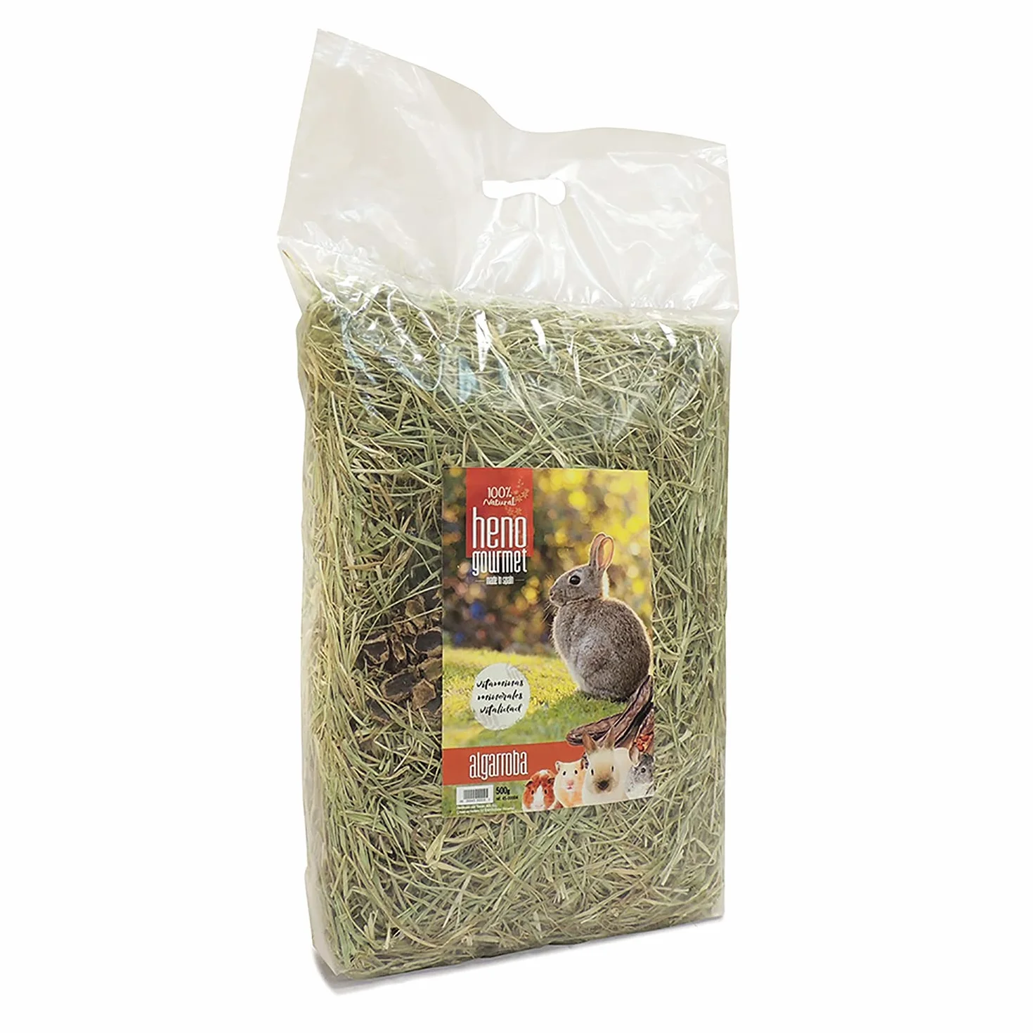 HENO GOURMET - Con Algarroba para Roedores, 500 g, 100% Natural, Alto Contenido en Fibra para Digestión y Desgaste Dental, Ideal para Conejos y Cobayas