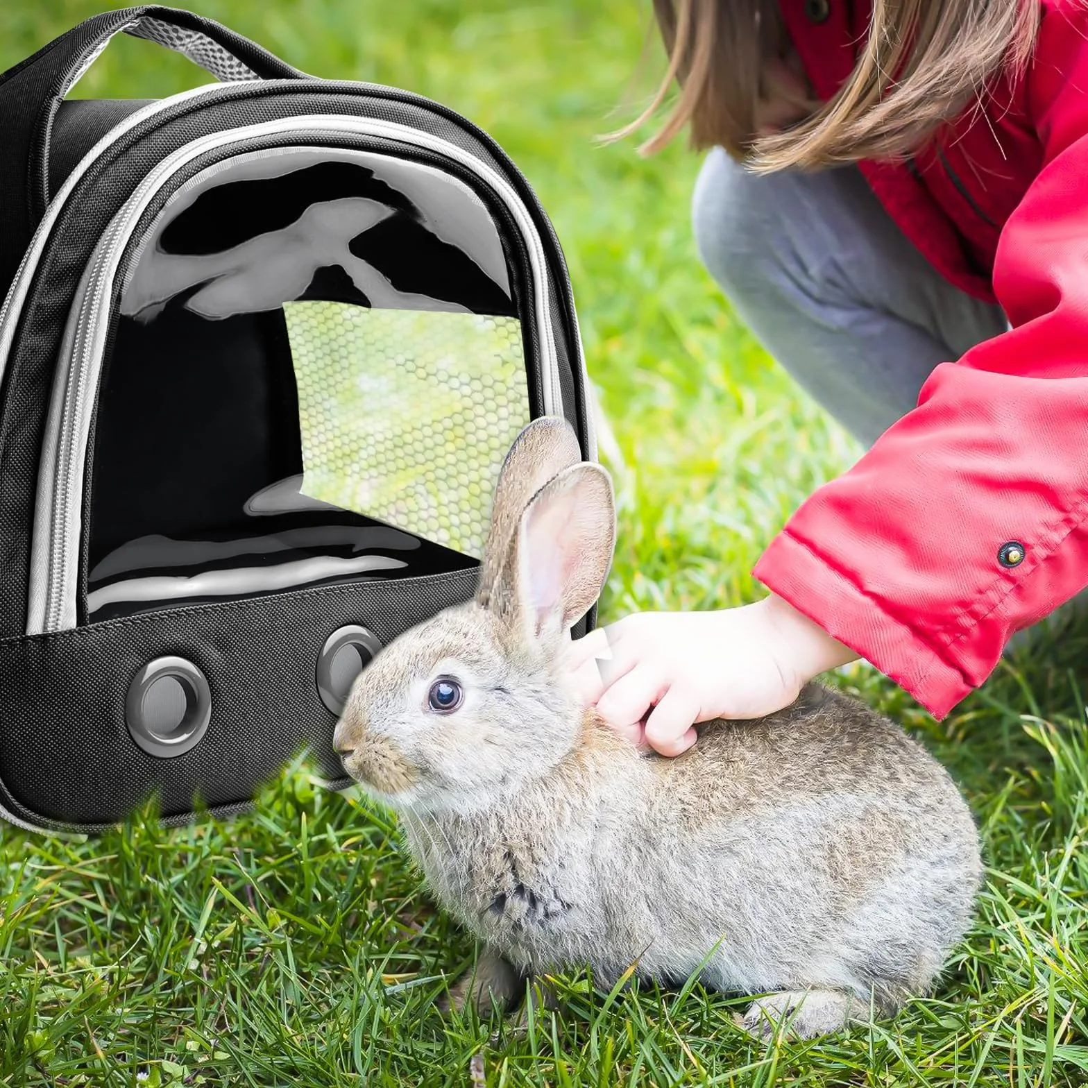 Transportín para conejos, 30 x 21 x 27 cm, caja de transporte para gatos, cobayas, bolsa de viaje para mascotas, bolsa de transporte plegable con correa para el hombro para gatos, perros, conejos