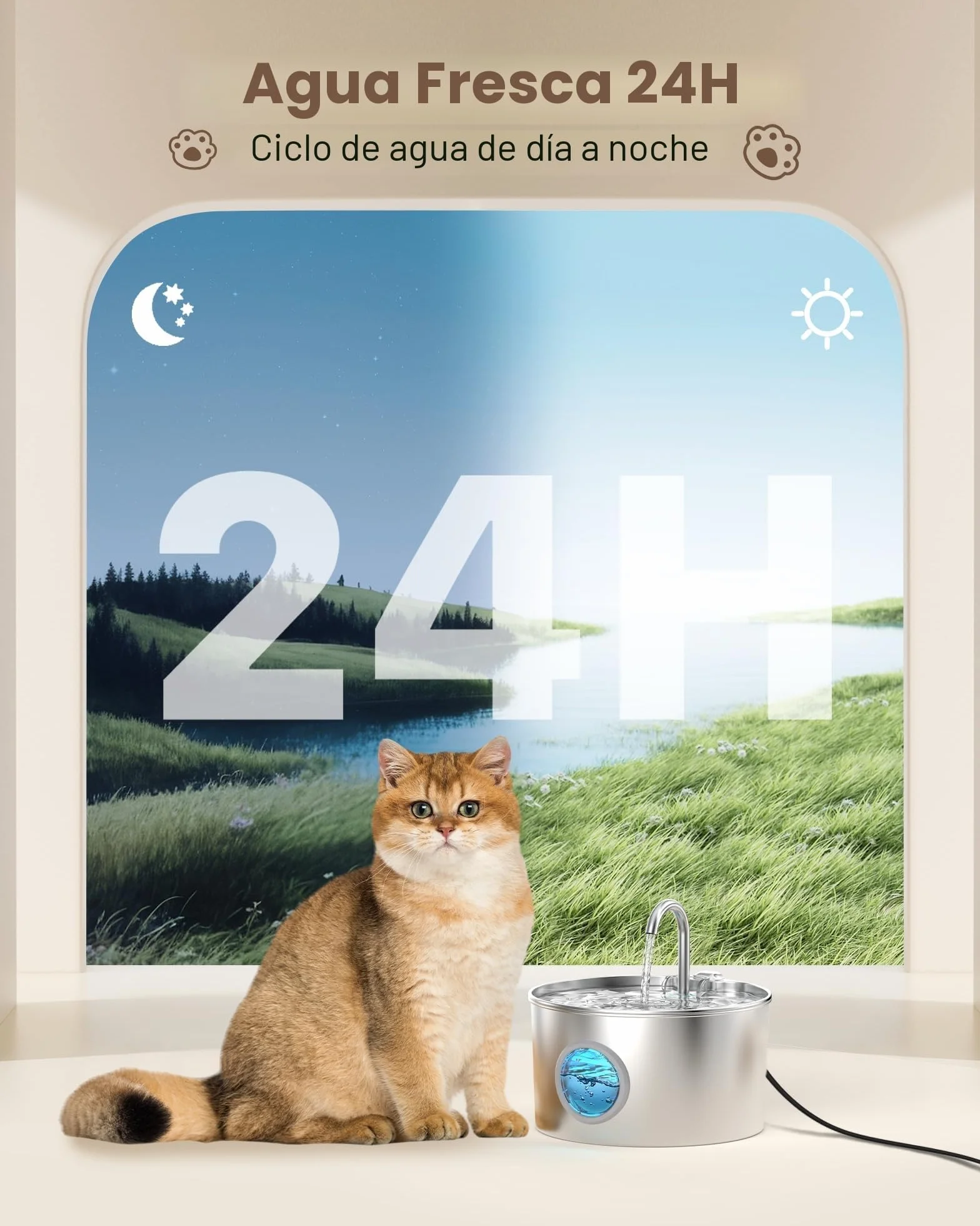 Fuente para Gatos Acero Inoxidable 2.2L Automática Silenciosa con Filtro