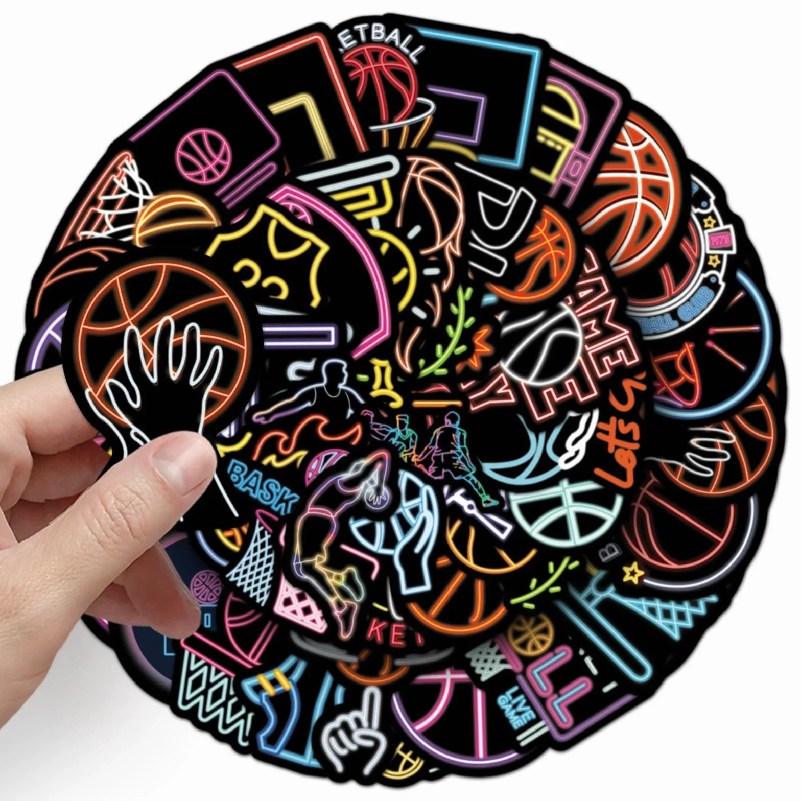 Pegatinas de baloncesto de neón 50 unidades juego vinilo para coche moto bicicleta monopatín snowboard equipaje portátil