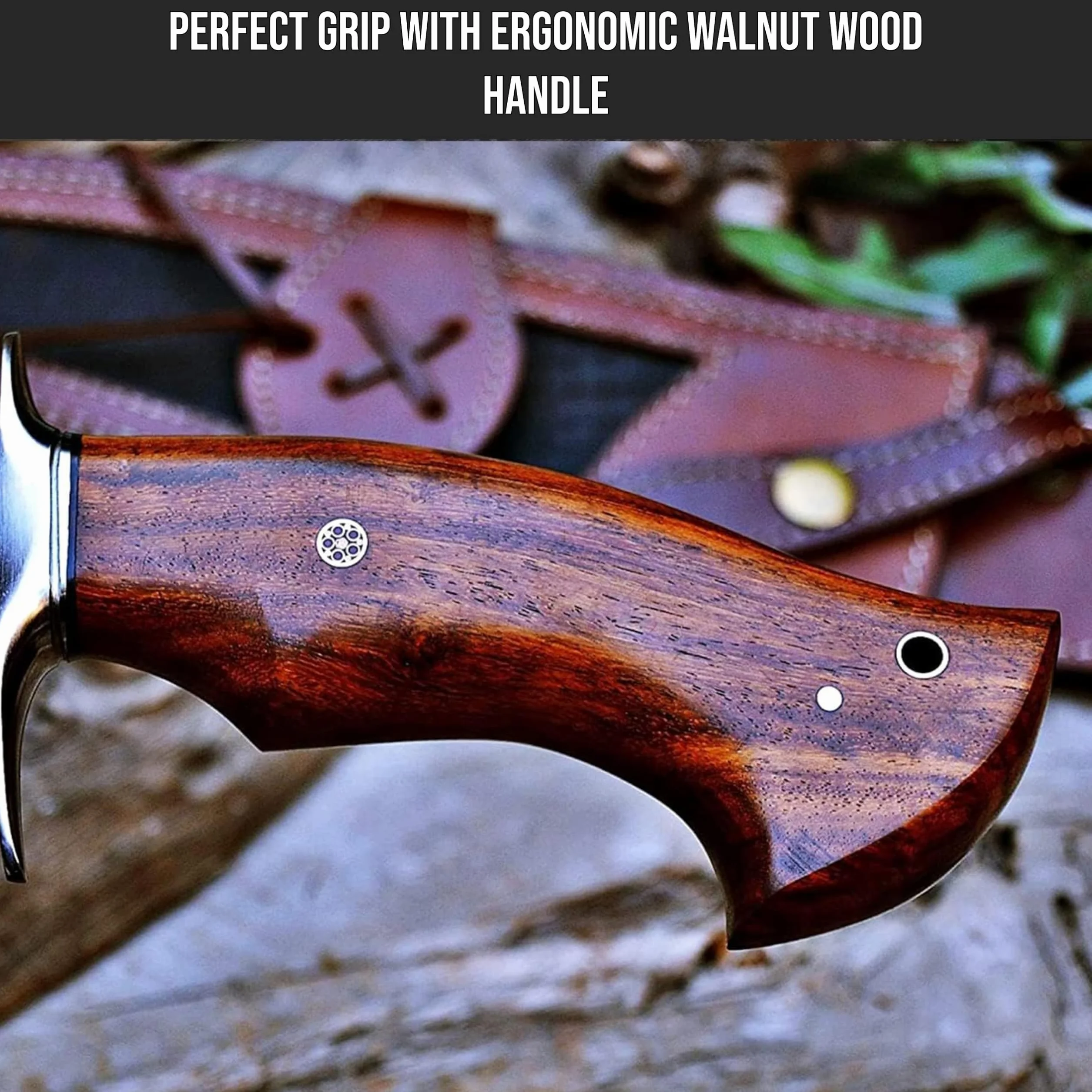 BIGCAT ROAR Cuchillo de caza de Damasco hecho a mano - 38 cm Hoja fija con funda y mango de nogal