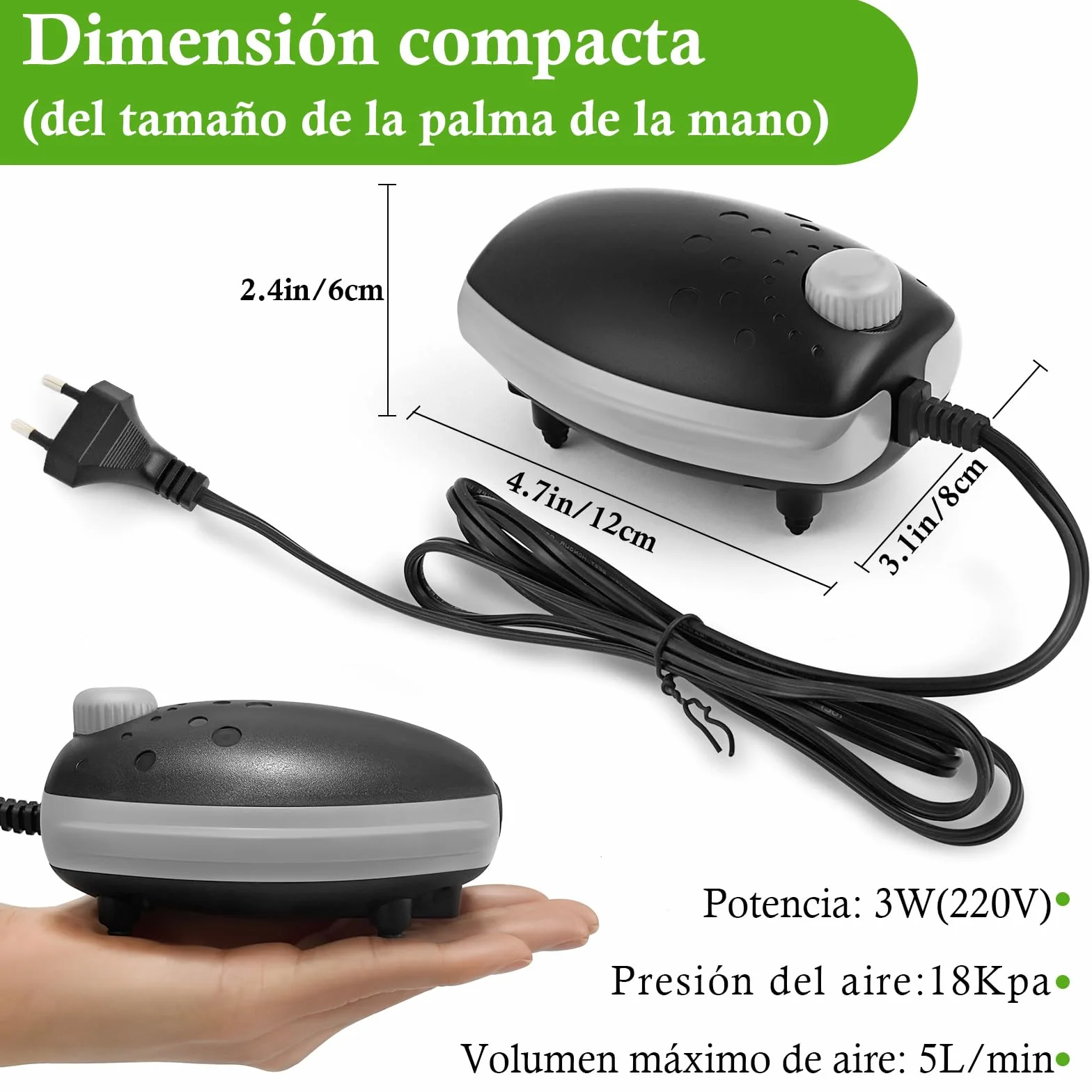FEDOUR 3W Doble Salida Bomba Aire Acuario para pecera, Bomba de Aire silenciosade hasta 400L