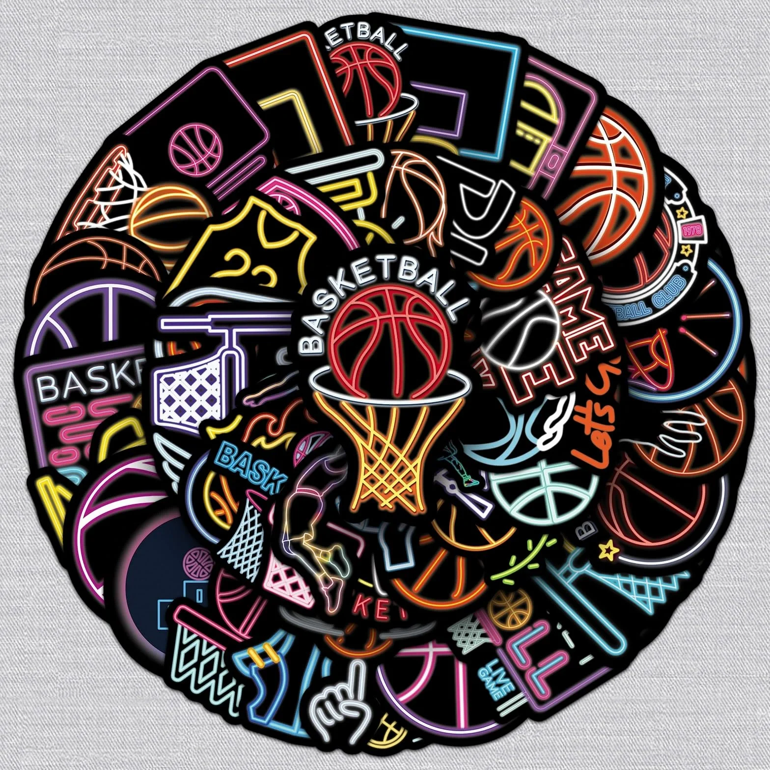 Pegatinas de baloncesto de neón 50 unidades juego vinilo para coche moto bicicleta monopatín snowboard equipaje portátil