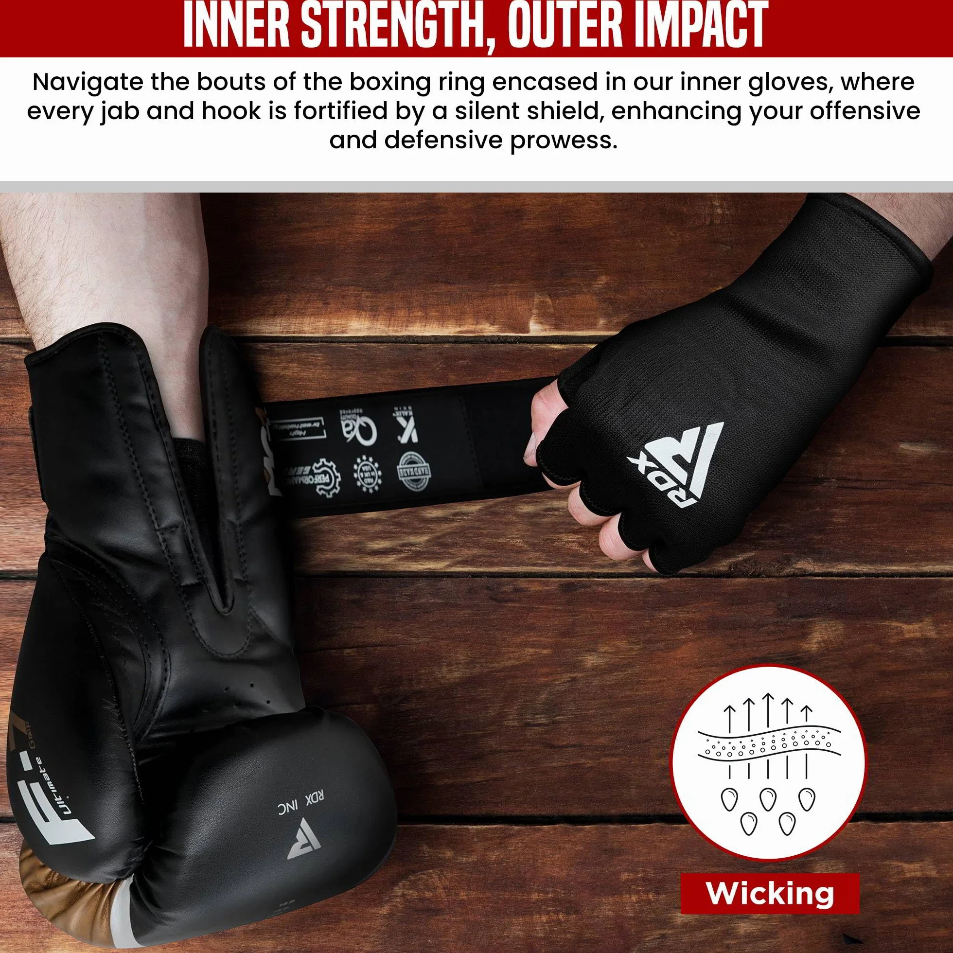 RDX Vendas Boxeo Guantes Interiores, Cinta Mano Muñeca Soporte, Vendaje Envolturas Protectoras, Muay Thai MMA Kickboxing Entrenamiento