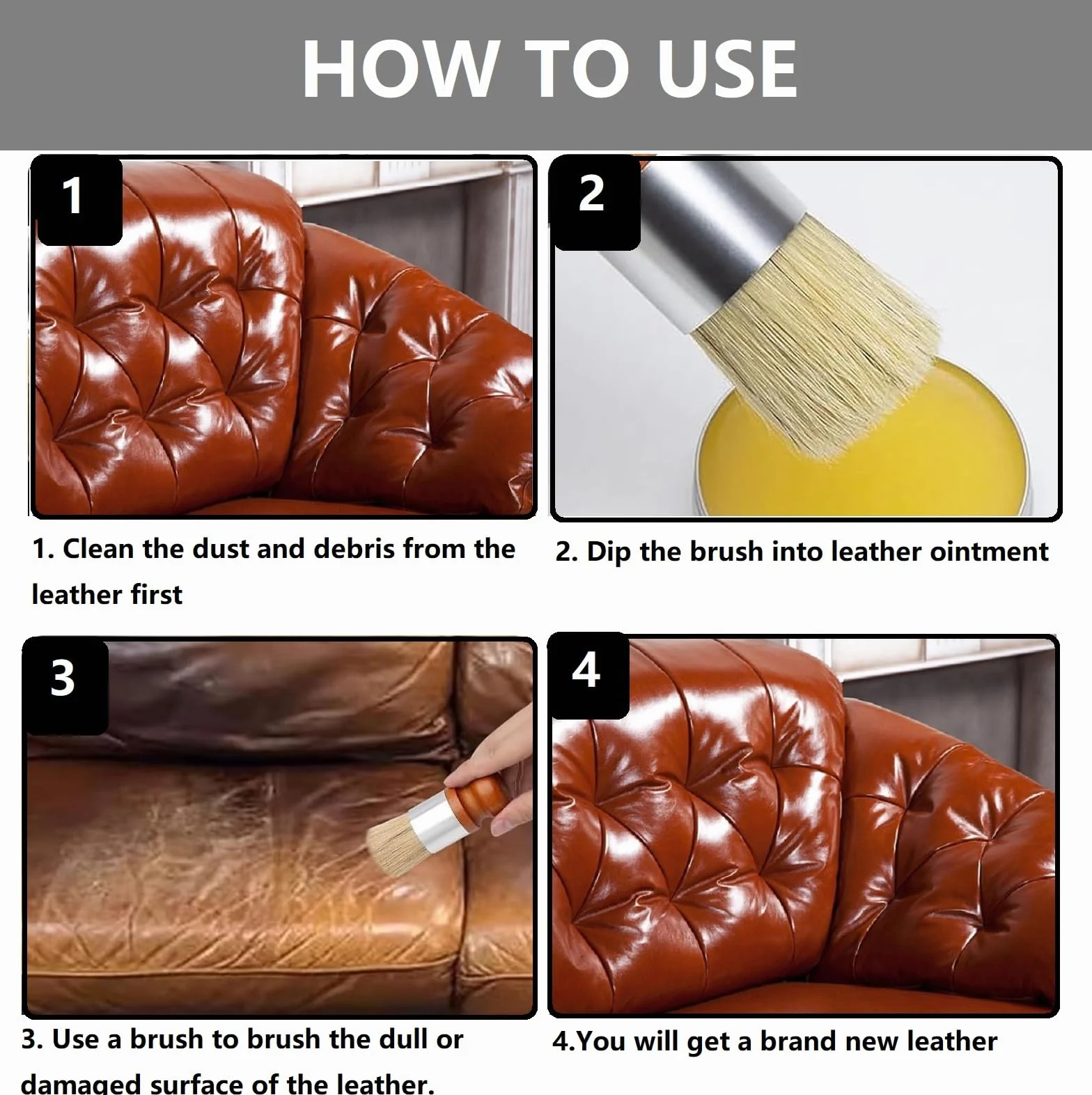 Furniture Salve,Ungüento para Muebles De Cuero,Bálsamo de Muebles,Ungüento de Cuero con Cepillo de,Leather Furniture Balm,Fácil de Usar,Adecuado Proteger Restaurar el Brillo de los Muebles Cuero,100g