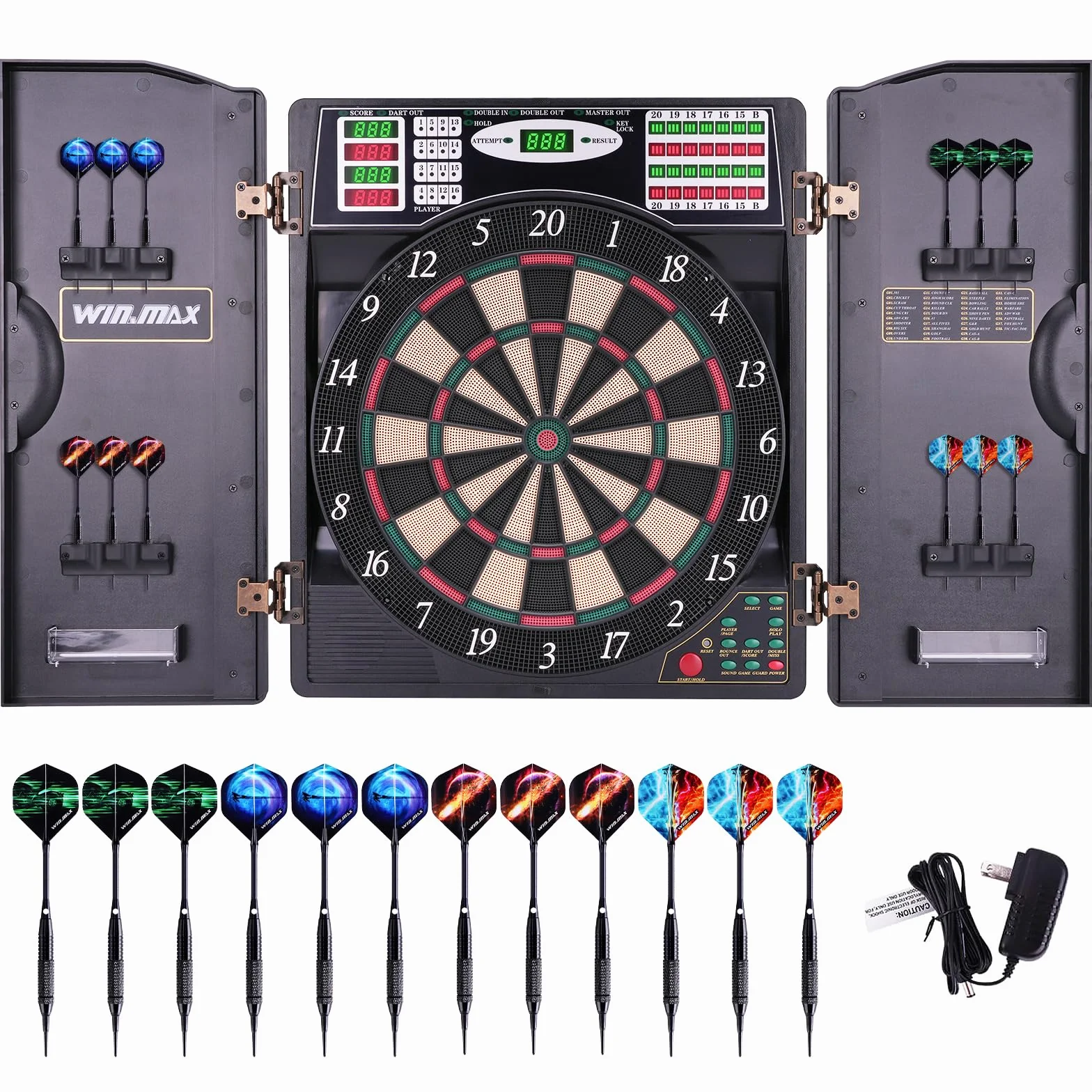 WIN.MAX Diana electrónica profesional 65 variantes 1-8 jugadores 12 dardos Pro 100 accesorios