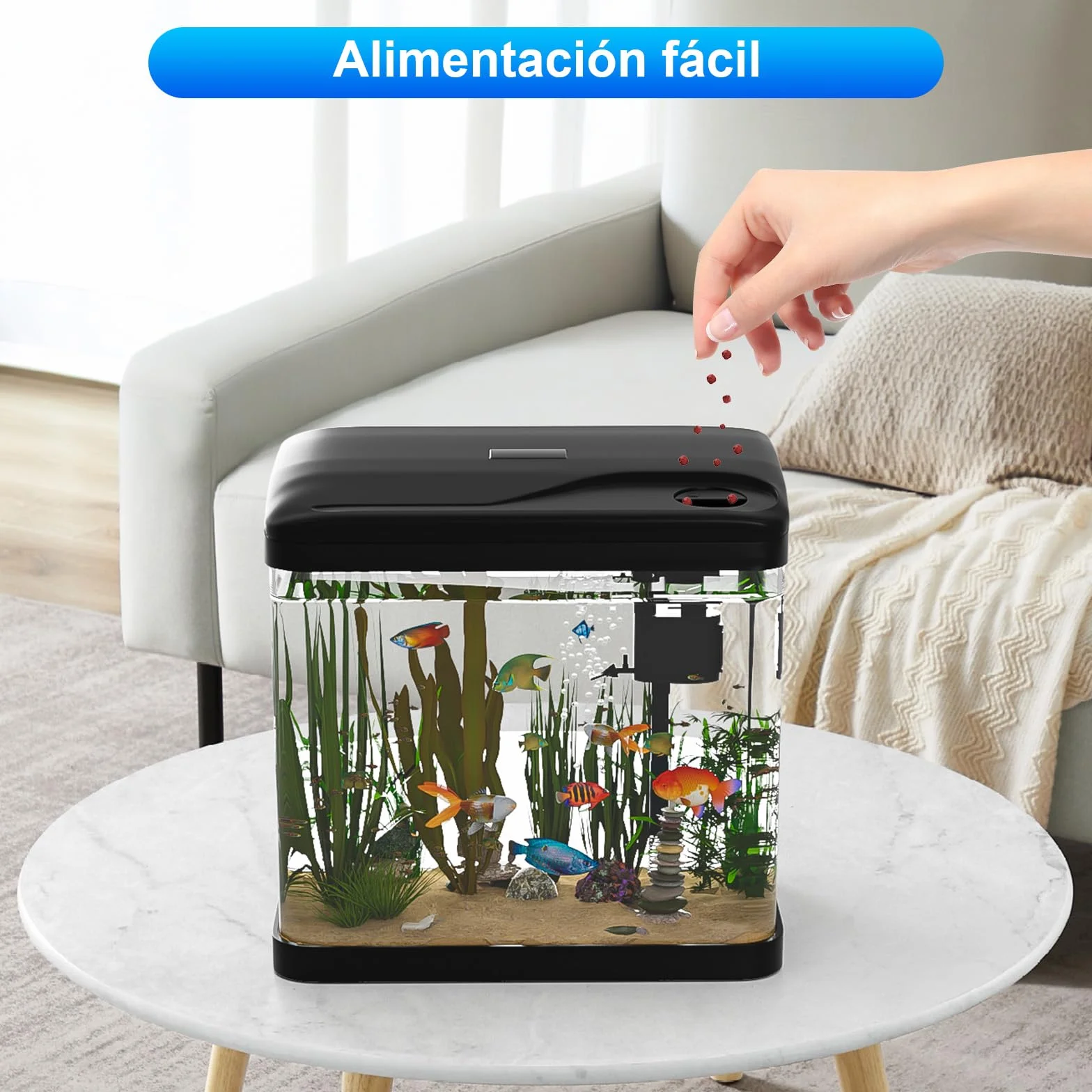 15L Acuario de Cristal Acuarios y Peceras Completas,con Sistema de Filtrado Integrado e Iluminación LED,Acuarios de Iniciación, Negro