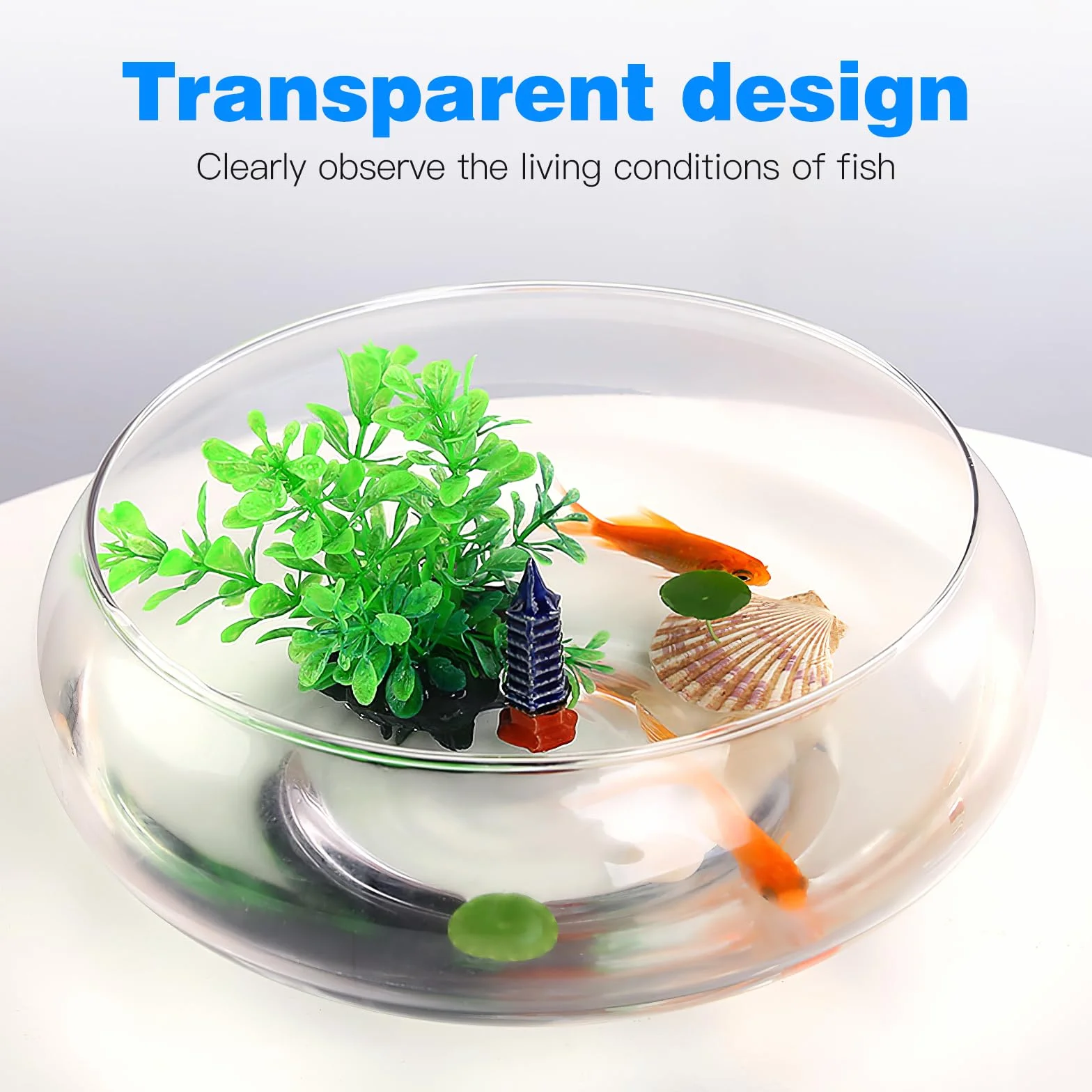 Happyyami Pecera de plástico Transparente Florero de Flores de Boca Ancha Terrario Redondo Tanque Betta de plástico pequeño Acuario hidropónico Jarrón Jardinera Pecera como
